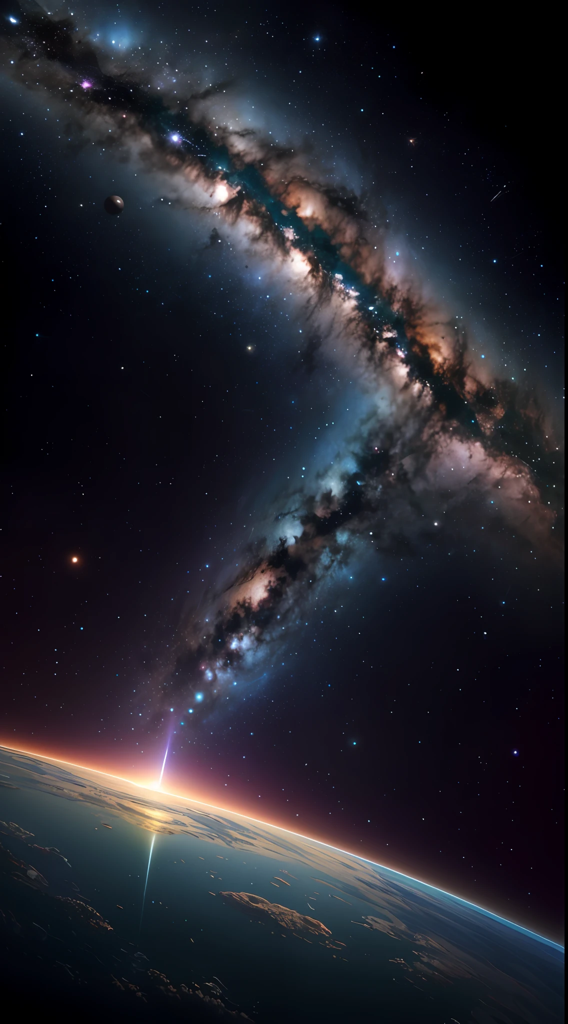 space, earth, milky way, magnificent background, surrealism 8k, beautiful art UHD 8k, wallpapers 8k, wallpapers 8k, 8k hd illustration wallpaper, beautiful wallpapers, 8k wallpapers, 8k wallpapers, epic surrealism 8k oil painting, highly detailed surreal visual effects