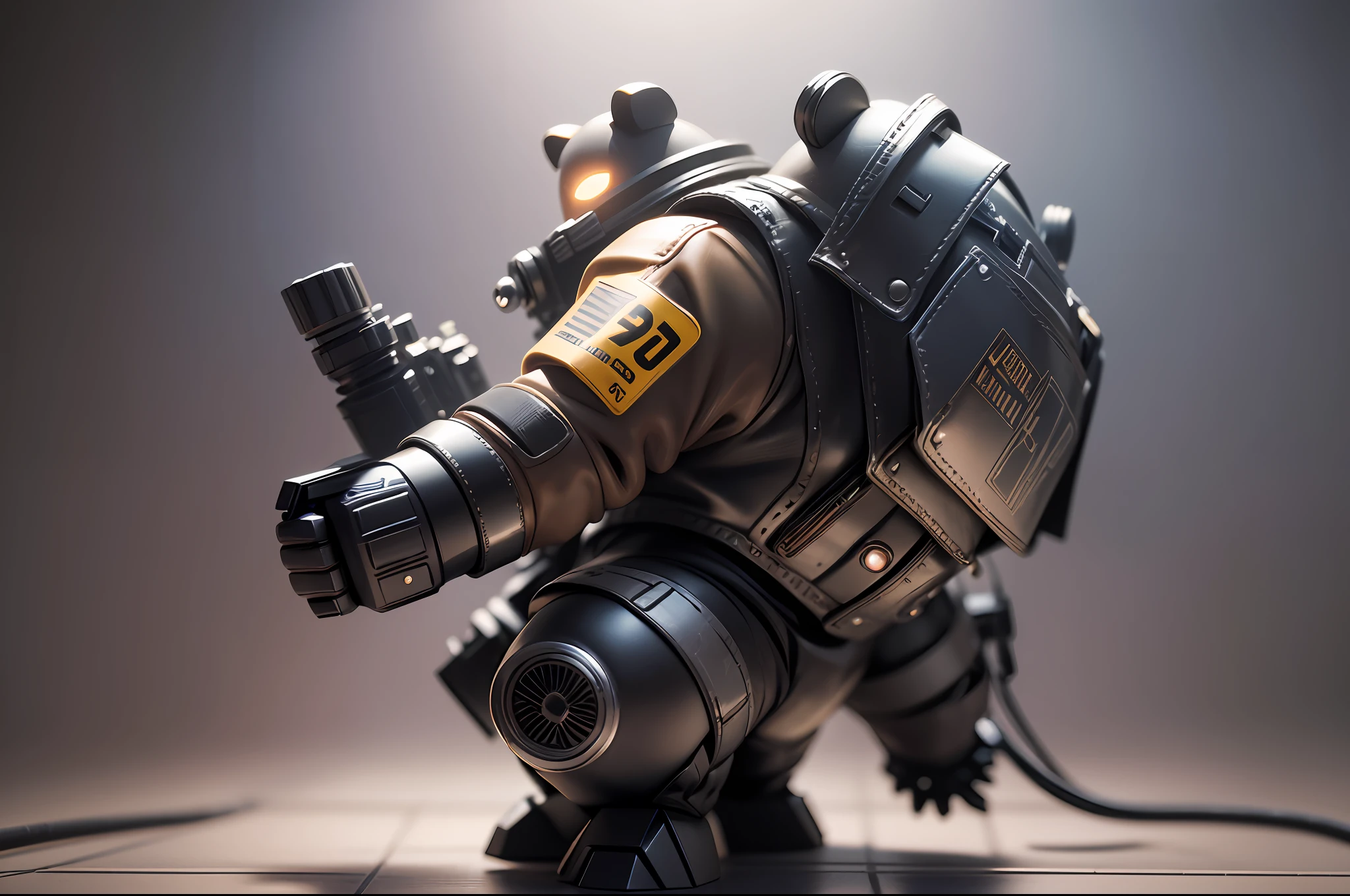 **3d miniature vinyl toy bear in leather clothing, destructive exploded isometric room, bottom angle view, 70s flare, side view, hyperrealistic, realistic lighting, diorama robots, octane render, macro photography, focus only on Cyborg Ape, unreal engine, overhead light, photorealistic, 8k, cinematic lighting, cinematic filter, hyperrealistic, unreal engine, light penumbra, Lighting dramatic, dark , 8k, movie character , 100mm lens, still film photography, shot with canon eos50D -- v3 - --auto --s2