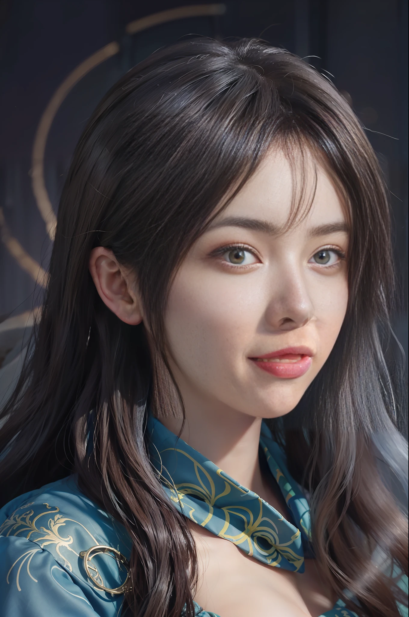 Hyperrealist portrait of female by david hockney and alphonse mucha,fantasy art, photo realistic, dynamic lighting, artstation, poster, volumetric lighting, very detailed faces, 4 k, award winning,, 1girl, in the dark, deep shadow, low key,cowboy shot,(official clothing:1.4) ,long hair,white hair,
