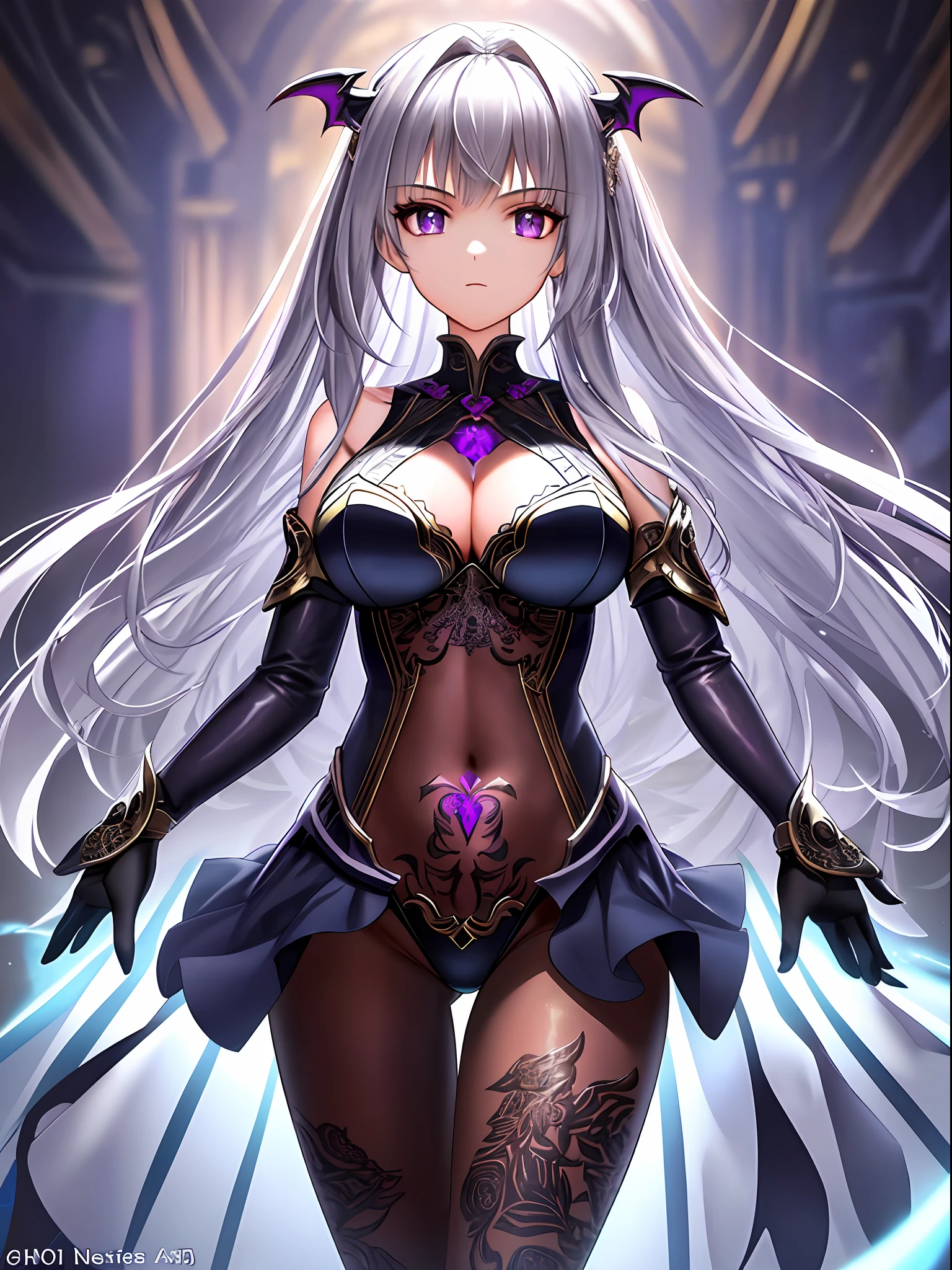 Volumetric lighting, better shadows, shallow depth of field, portrait of an incredibly beautiful girl, masterpiece, best quality, a girl, neon purple eyes, detailed eyes, detailed face, detailed shoulders, detailed hands, full breasts, detailed breasts, marked belly, detailed abdomen, medium thighs, detailed thighs, school clothes, (highest quality, Intricate details: 1.25), (only: 1.3), ultra-detailed CG, illustrations, cinematic HD shots, lower abdomen love heart with succubus tattoo.