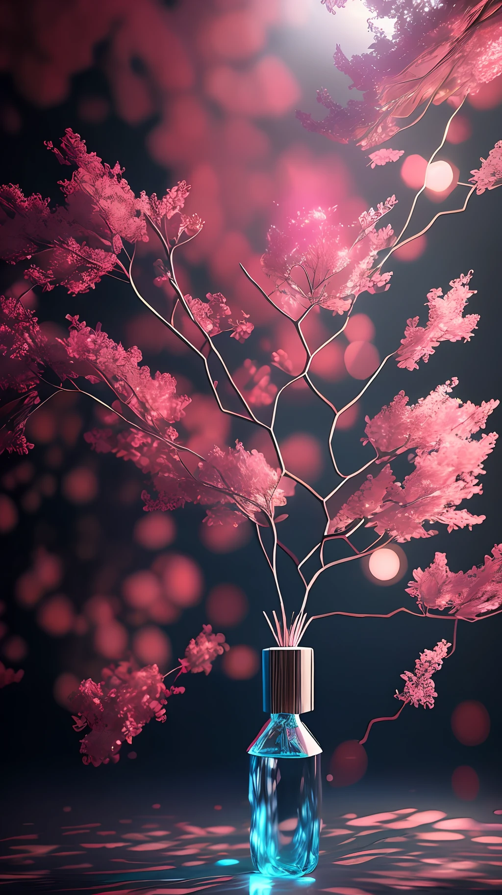 A dreamy tree of art in a bottle, fluffy, realistic, photographs, Canon, dreamy, artistic, brilliant leaves and branches, with flowers above my head. Greg Rutkowski's Ultra Detailed Photo Realism - H1024W 804 | F16 Lens Markers 2:2S 3555mm Film Particles: 1 Lifelike High Resolution Sharp Focus Contrast!! Intricate and detailed atmospheric refractive lighting of Unreal Engine 5 movie concept photography masterpiece Octane renders trends on CGSociety