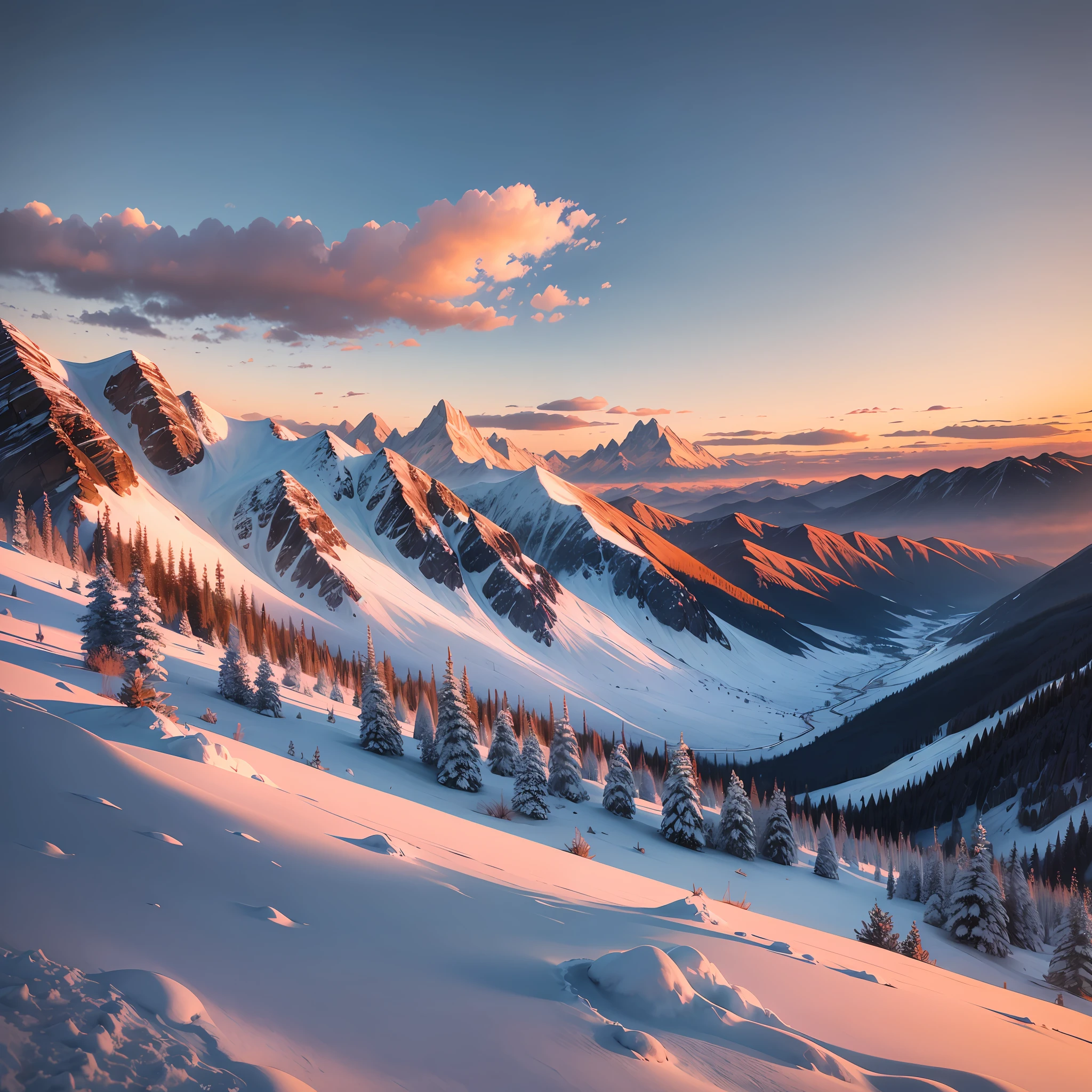 Snowy mountains, sunsets --auto --s2