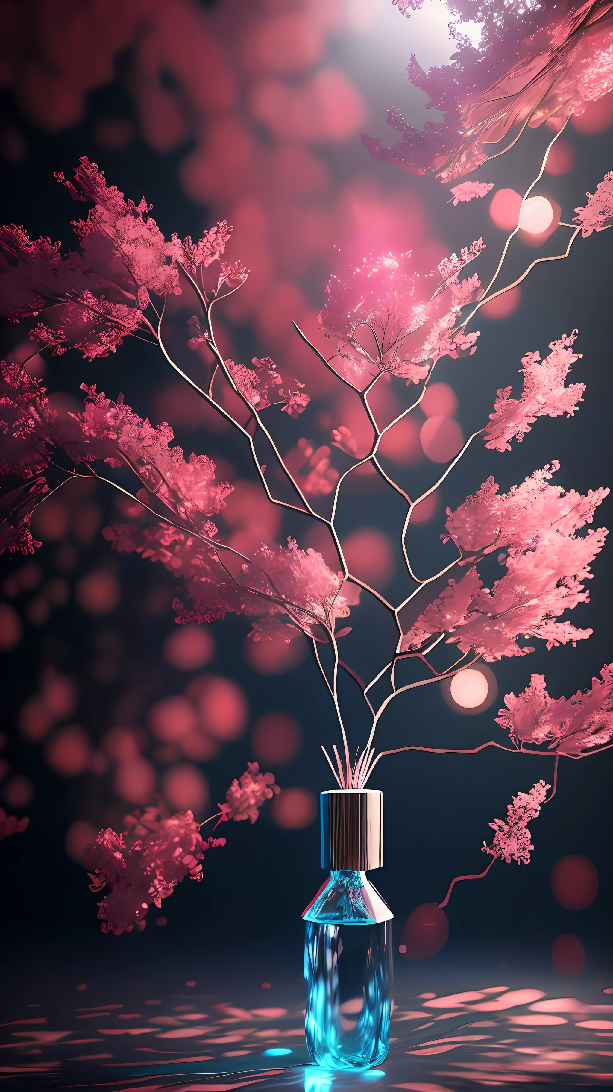A dreamy tree of art in a bottle, fluffy, realistic, photographs, Canon, dreamy, artistic, brilliant leaves and branches, with flowers above my head. Greg Rutkowski's Ultra Detailed Photo Realism - H1024W 804 | F16 Lens Markers 2:2S 3555mm Film Particles: 1 Lifelike High Resolution Sharp Focus Contrast!! Intricate and detailed atmospheric refractive lighting of Unreal Engine 5 movie concept photography masterpiece Octane renders trends on CGSociety