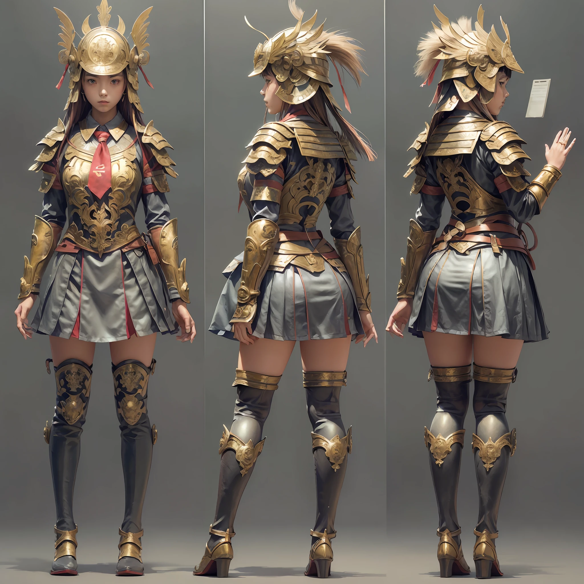Girl in school uniform, (((same character multiple view))), super detailed, generates three views, i.e. front view, side view and back view, no borderline, HD, full body, simple background!!! --auto --s2