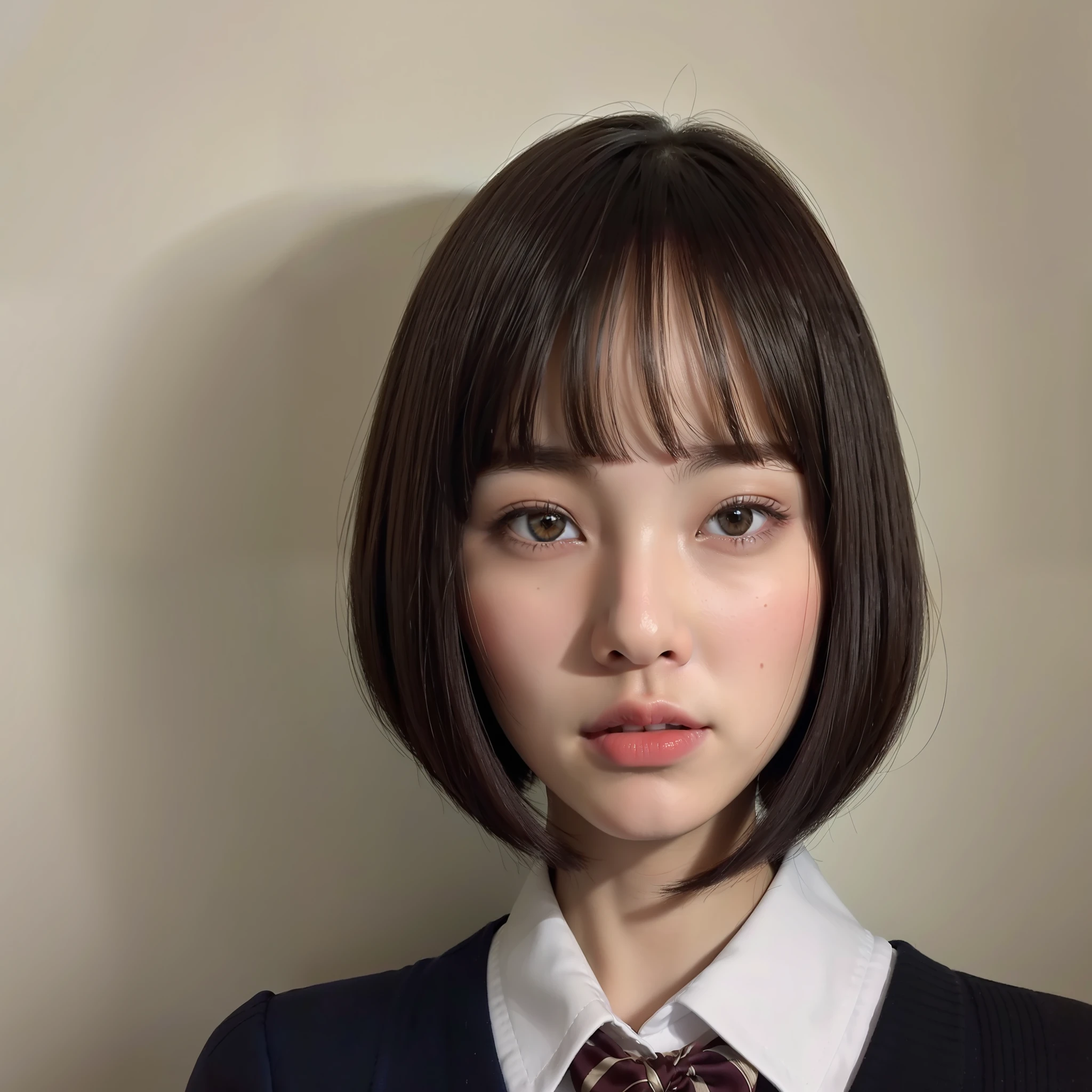 One schoolgirl, bob cut, portrait, taken from the front