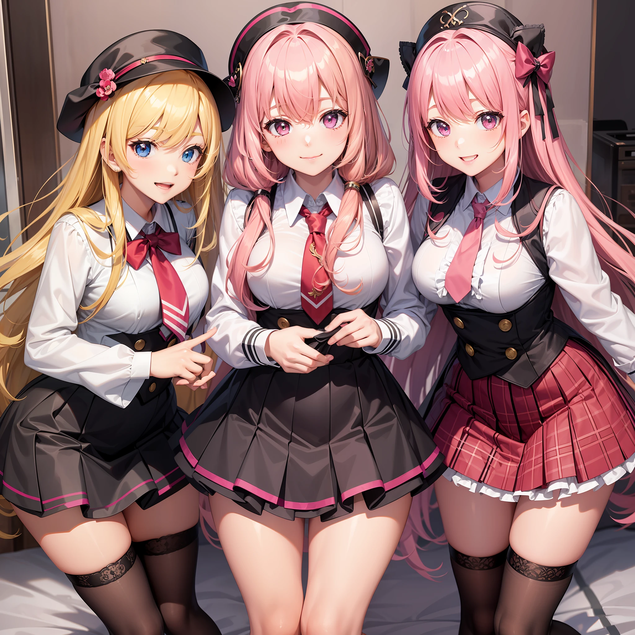 Harem Multiple Girls School Uniform Smiling Long Hair Best Quality Masterpiece Blonde Pink Hair Future