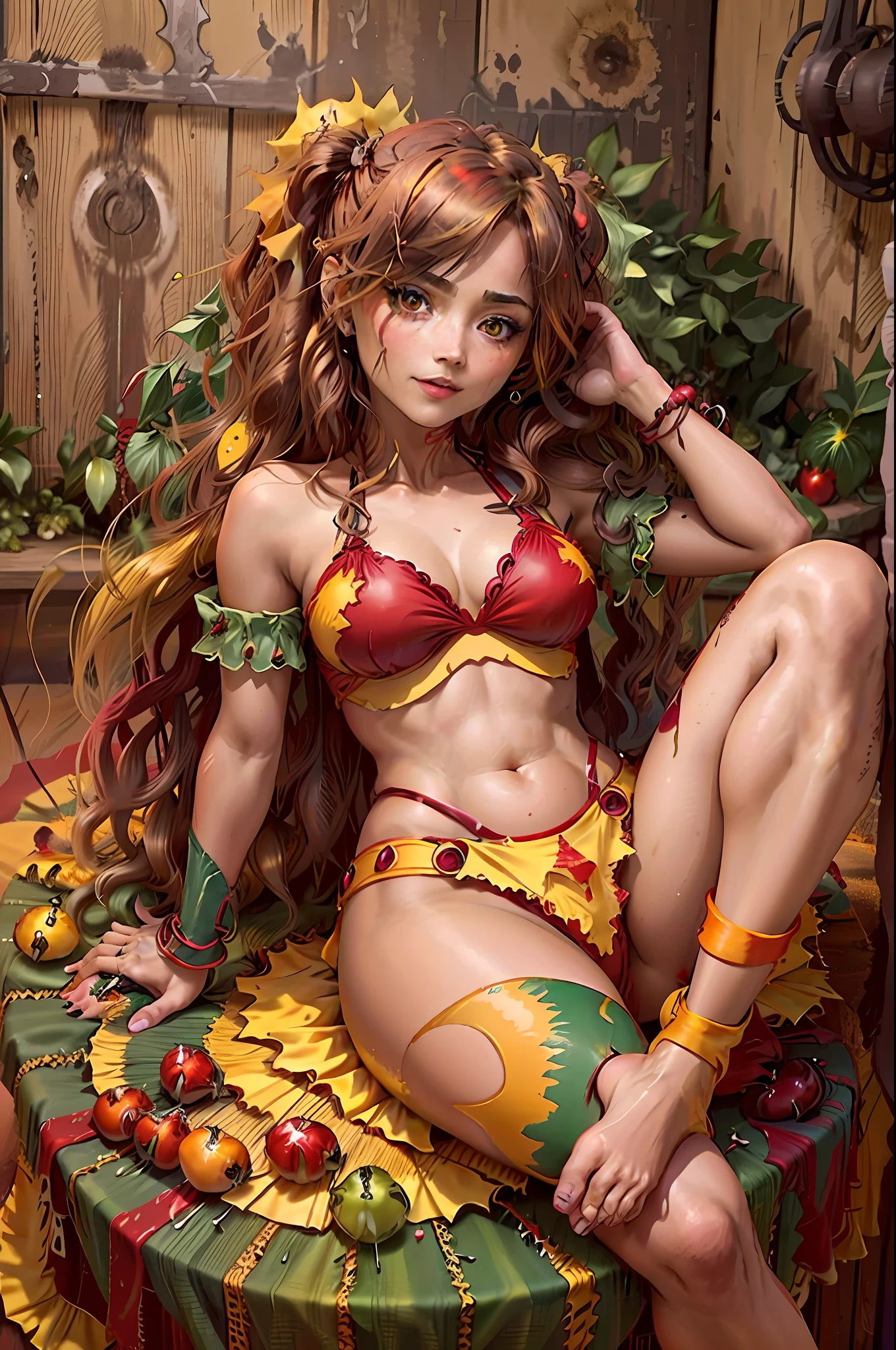 Latin Lady Fusion ((red and green and yellow) peppers),Tanned Skin,Softness,Hentai,Ecchi,Temptation,Lust,SDM,BDS,Sadism,Tenderness,Body Fusion ((red and green and yellow) peppers),((red and green and yellow) peppers) Liquor,Bikini,Eroticism,((red and green and yellow) peppers) Pendant,(red and green and yellow) peppers Jelly,Senxual,Full Body, Curly Extra Long Hair, Latin Lady lying on liquid juice of crushed ((red and green and yellow) peppers), (((1 girl))), 2 arms, 2 hands, 2 legs, 2 feet, 5 toes, nice toes, high detail face and hair, high detail feet and toes