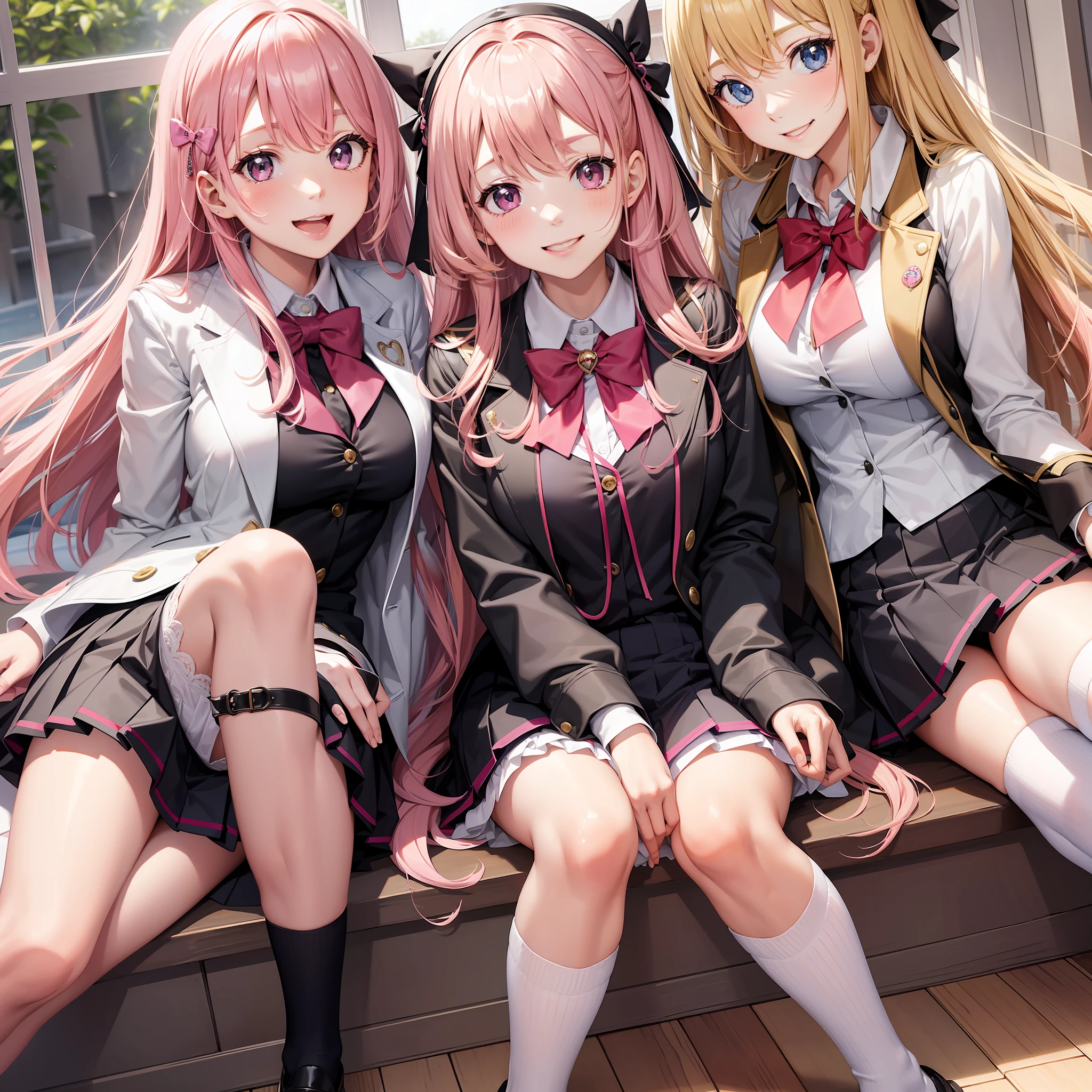 Harem Multiple Girls School Uniform Smiling Long Hair Best Quality Masterpiece Blonde Pink Hair Future