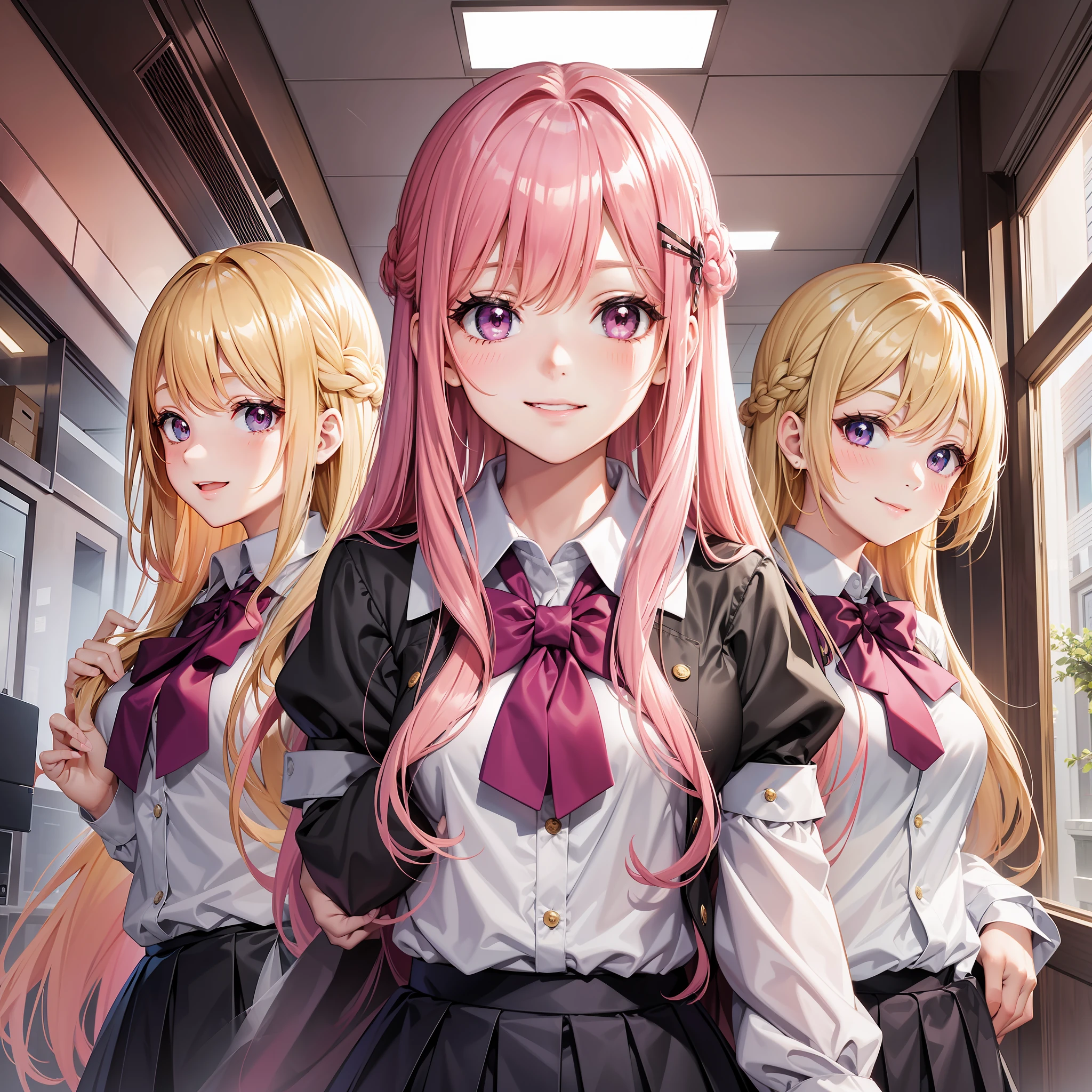 Harem Multiple Girls School Uniform Smiling Long Hair Best Quality Masterpiece Blonde Pink Hair Future