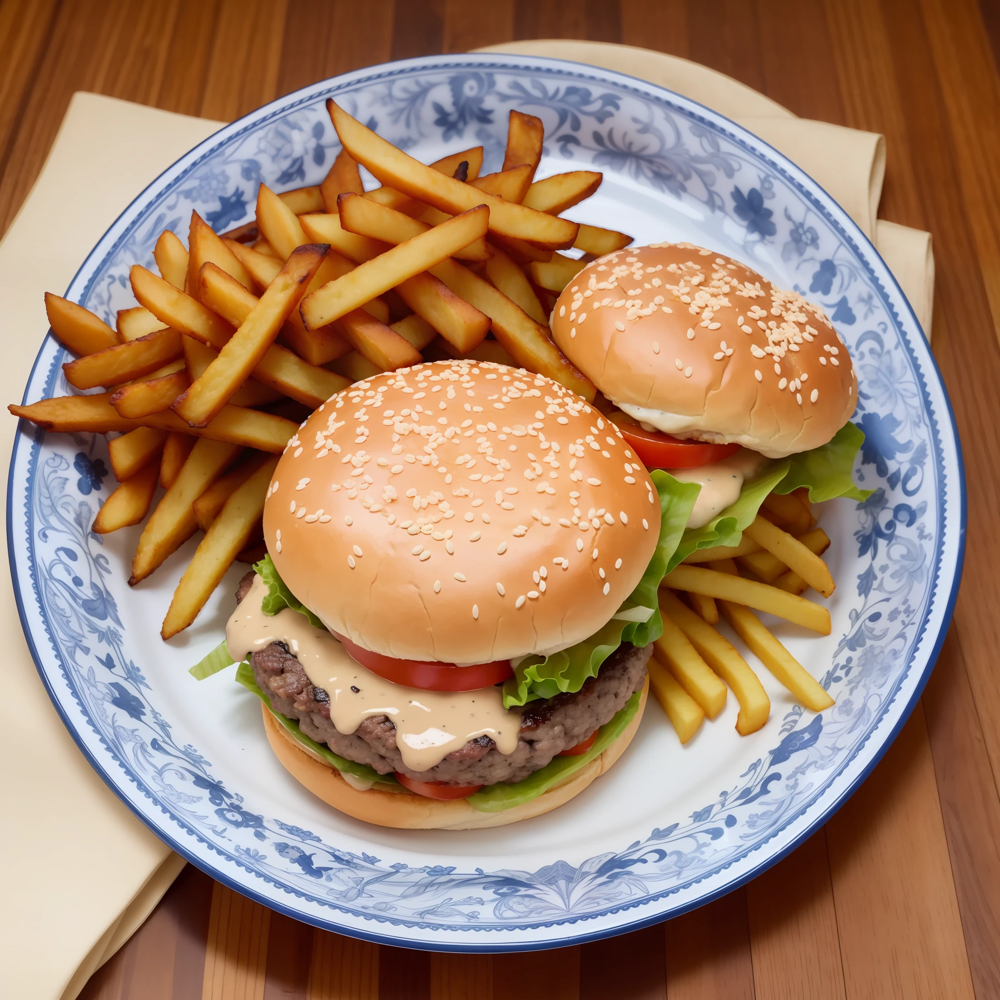 Double burger and fries