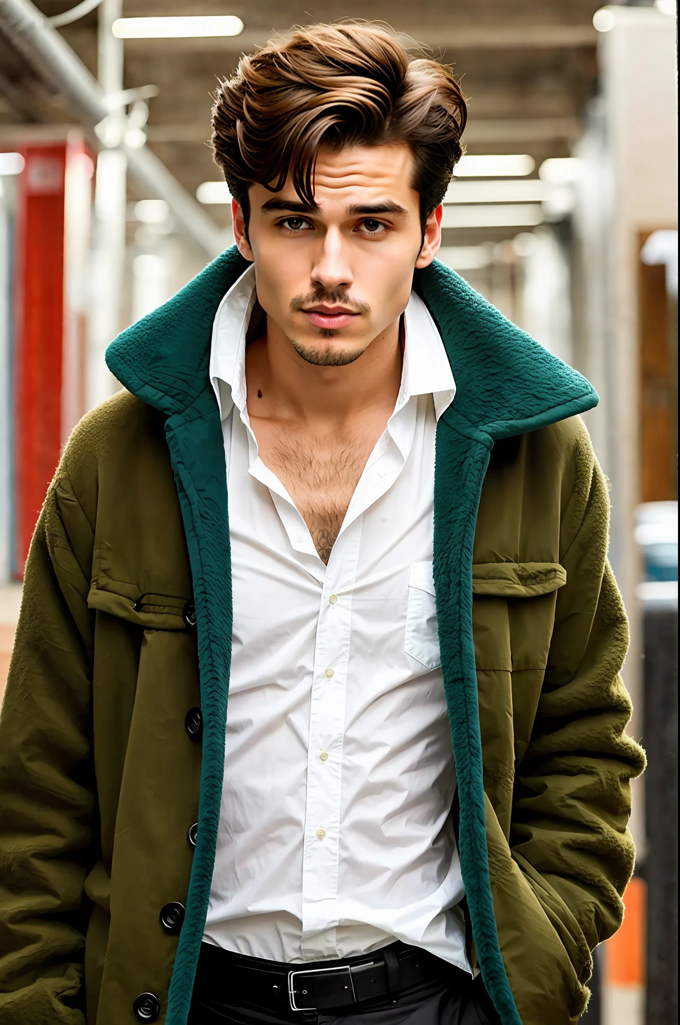 a solo man, don't change his physical body, make his hair short, keep it realistic