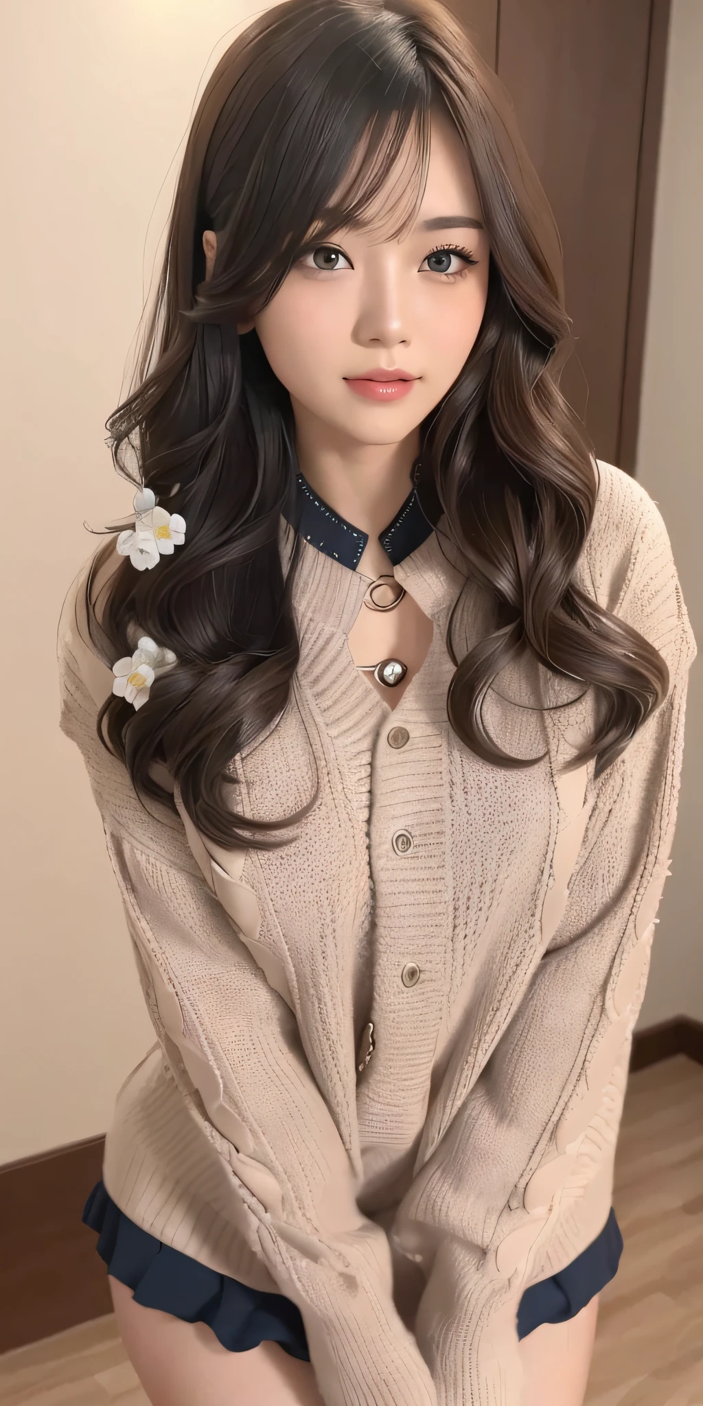 1 girl walking on the river, mix 4, sweater, pillow, lips, open mouth, realistic, photo_\(medium\), solo, stuffed animal, stuffed toy, teddy bear, (masterpiece), (photorealistic: 1.3), ultra detailed, (high detail) skin: 1.2), (best quality: 1.0), (ultra high definition: 1.0), (Orchan-6500: 0.3), wavy detailed hair, long hair, sunshine, (beautiful detailed makeup), (sexual arousal, blush, rough breathing: 1.0), studded flower themed petals, (soft glove room: 0.5), Japan women