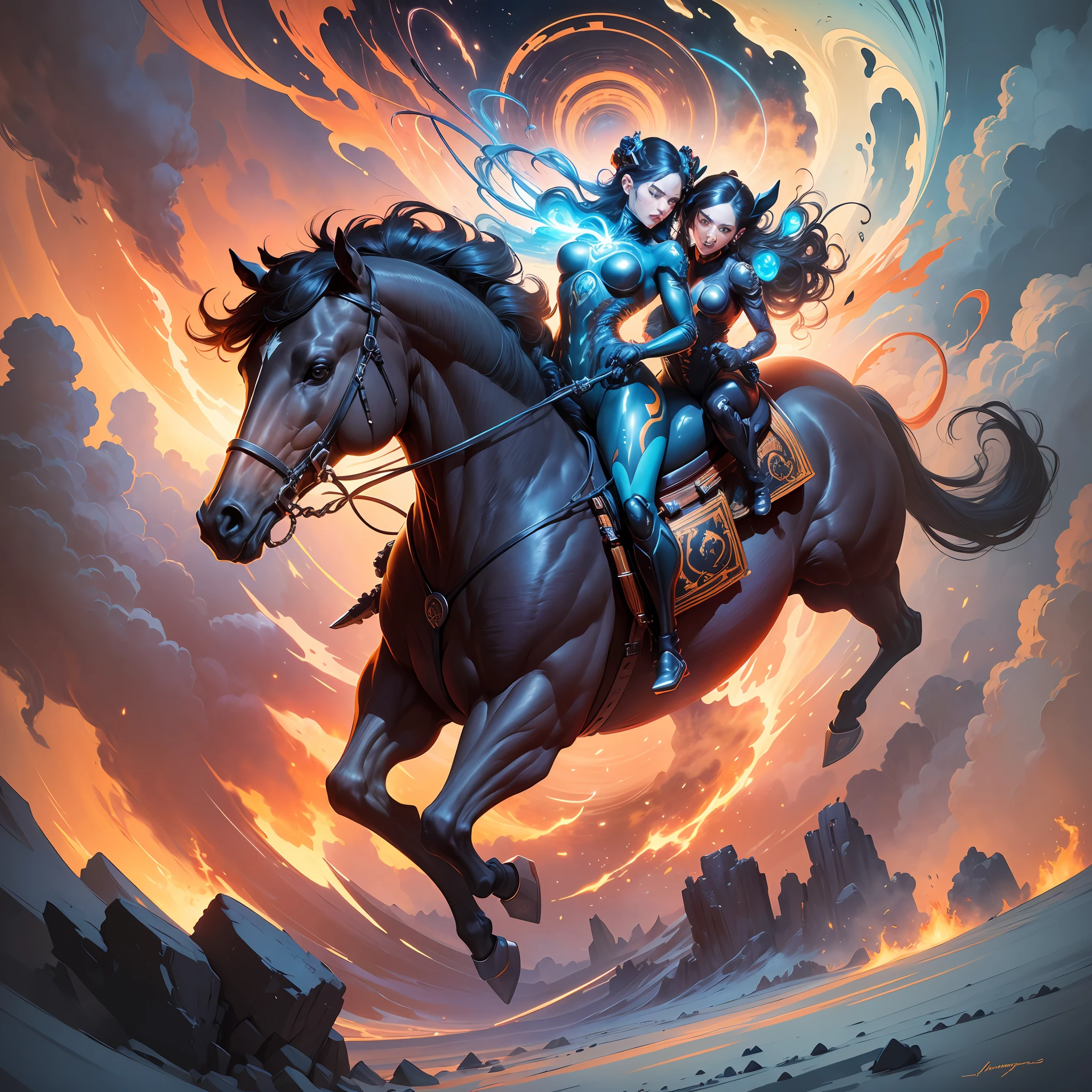 Highly (dynamic:1.2) scene art detailed (Apterus:1.2) cosmonaut on a horse, (fantastic amazing decoration:1.2), abstract beauty, explosive volumetric, Delightful anatomy, (fantastic horror perfect art, 64k ultra hd:1.1), (art by apterus, art by dan mumford:1.2) --auto --s2