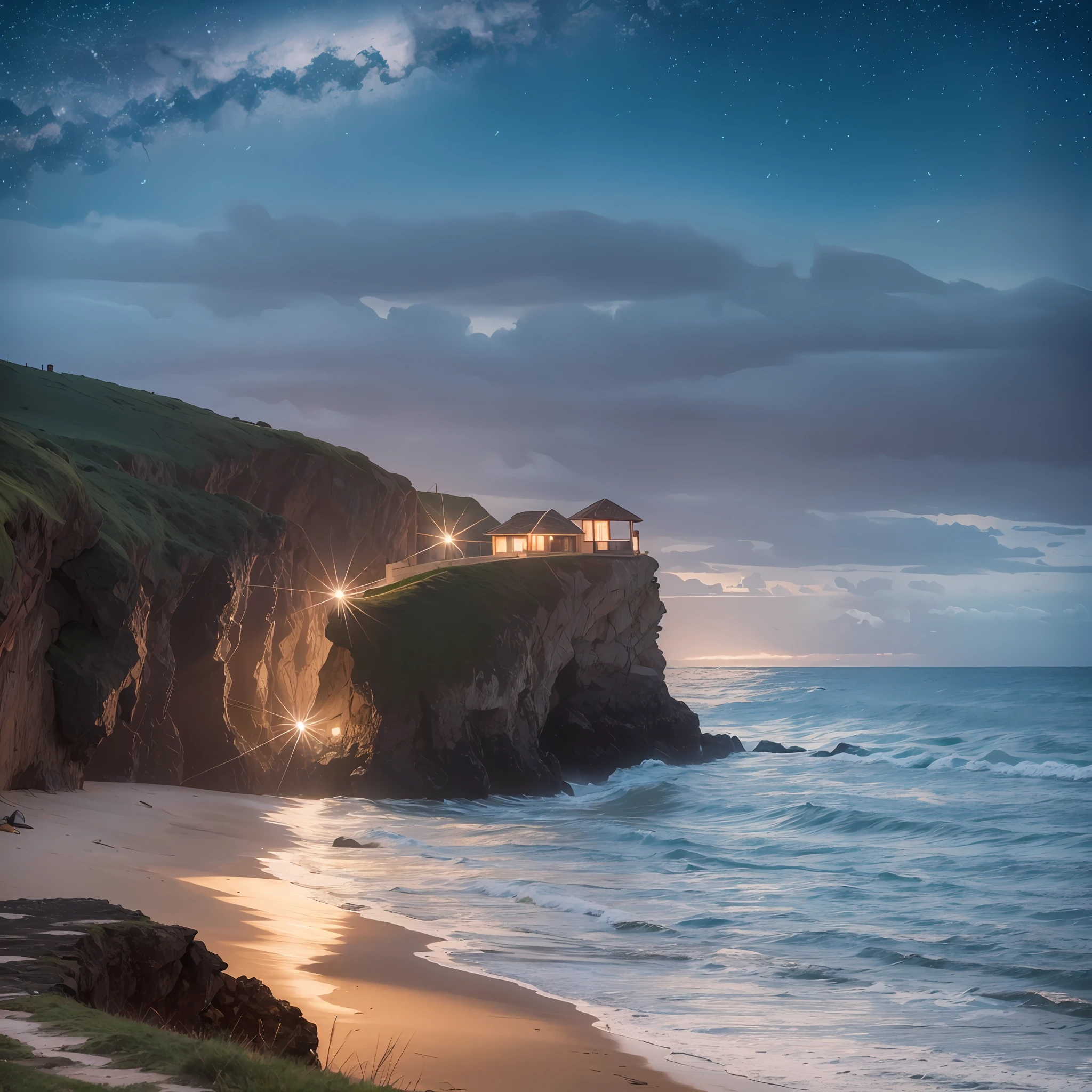 It's night on a cliff by the sea and it's raining --auto --s2