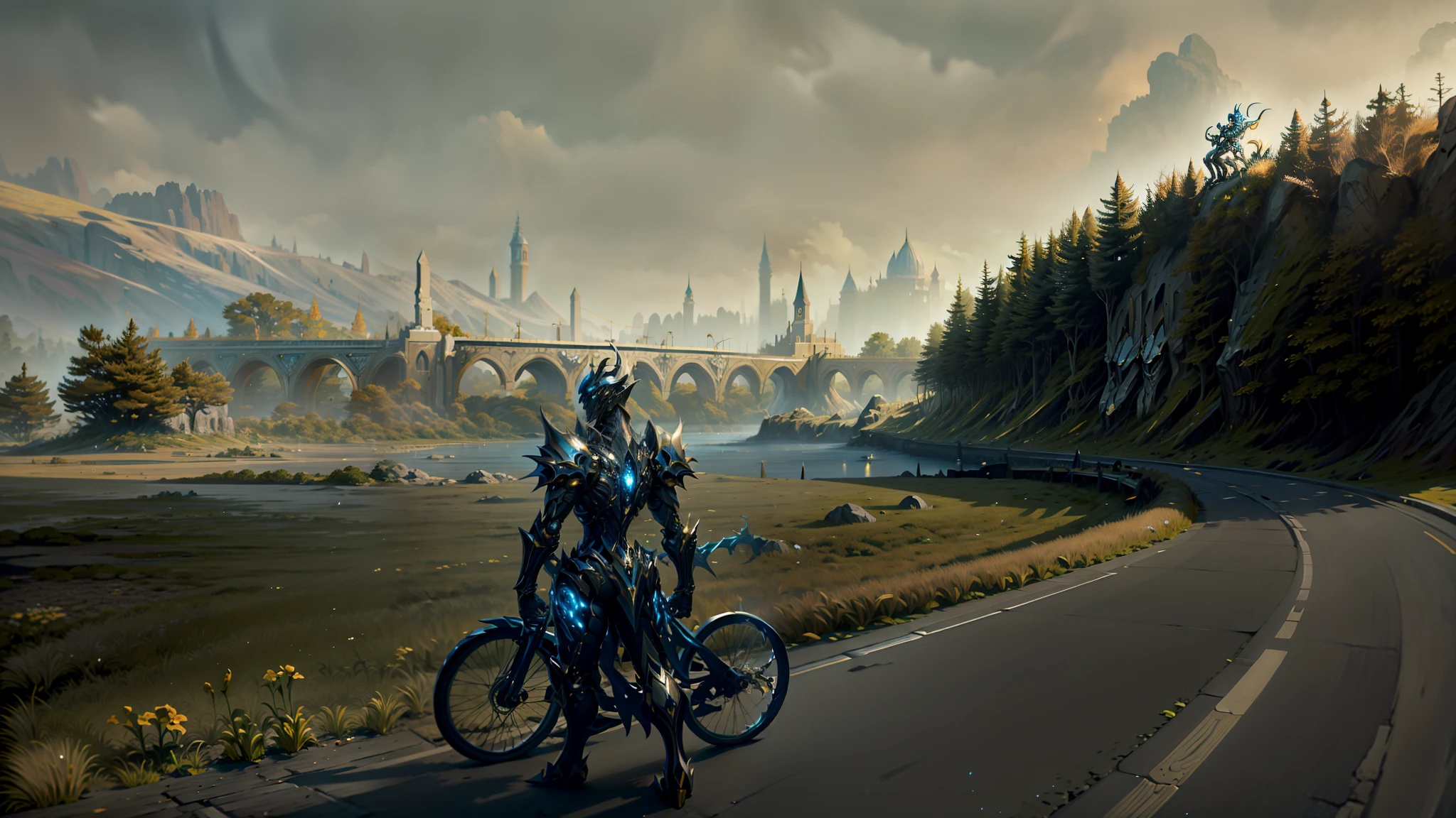 (masterpiece:1.2), best quality, high resolution, unity 8k wallpaper, (illustration:1.0), beautiful detailed, extremely detailed, perfect lighting, extremely detailed CG,glowing eyes,backlighting,
armor, fake_horns, glowing, full_armor,warframe,humanoid_robot,horns,helmet,mask,sample_background,weapon, monster, blue_armor,
looking at the viewer,solo,perspective,