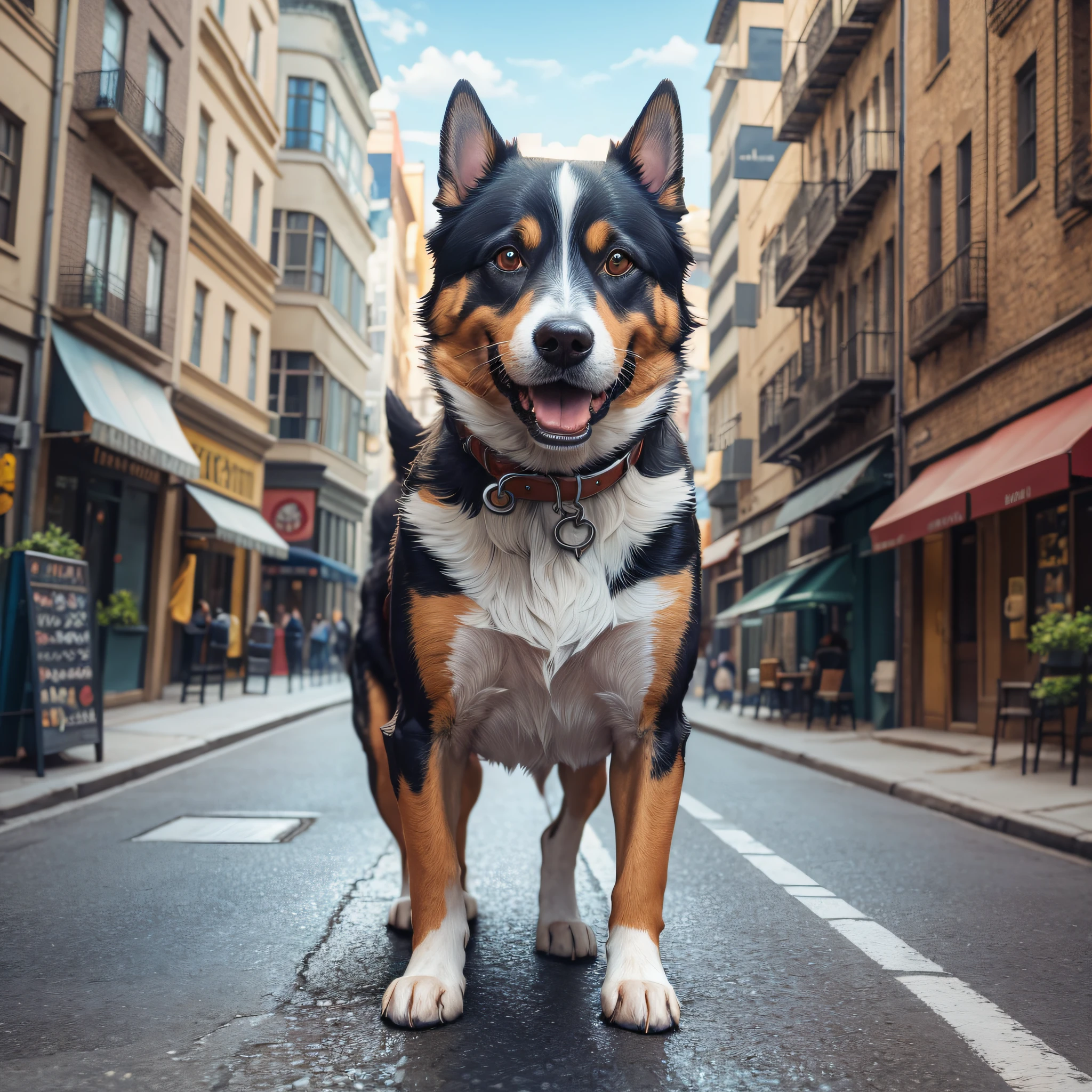 dog turns street tin, super realistic, masterpiece style, 4k, (super detailed), (best illustration), (best shadow), (realistic) --auto --s2