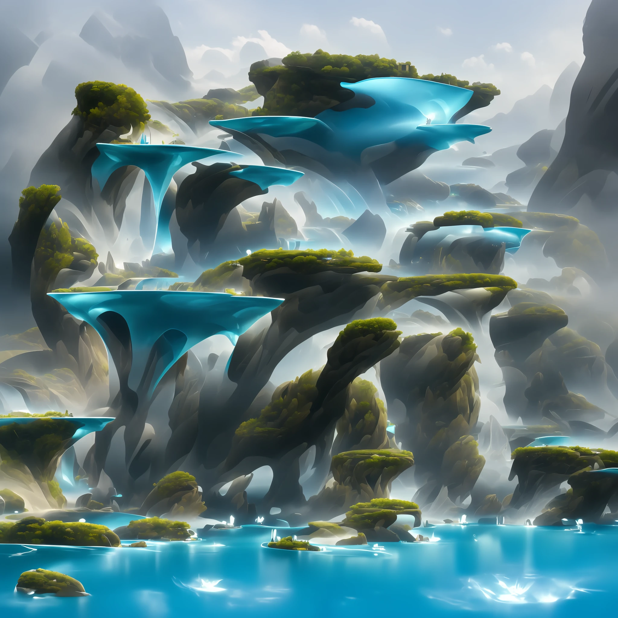 a modern futuristic design large cliff House's with a artificial waterfall and a pool in the middle, nature meets architecture, built around blue ocean, realistic beehive architecture, organic architecture, very close to real nature, breathtaking render, island with cave, stunning architecture, luxury architecture, realistic fantasy render, by Zha Shibiao, epic and stunning, architectural visualization, epic architecture, concept art. 8 k