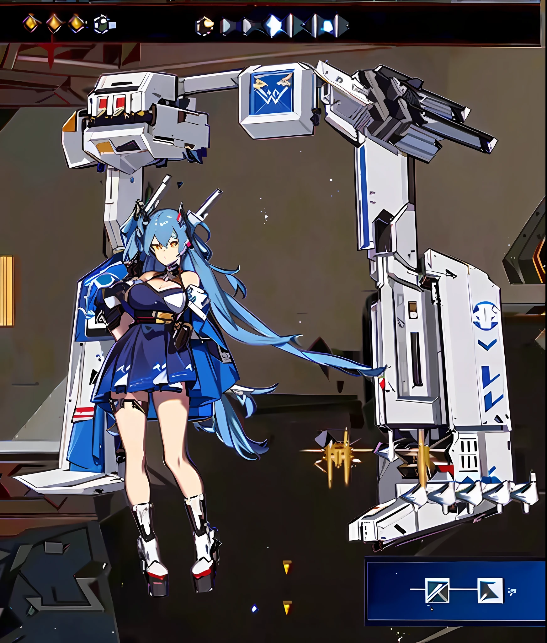 a screenshot of a woman in a dress standing next to a robot, from the azur lane videogame, azur lane style, kantai collection arcade, kantai collection style, from girls frontline, girl with warship parts, girls frontline style, from arknights, mechanized valkyrie girl, characters from azur lane, fully robotic!! girl, fine details. girls frontline