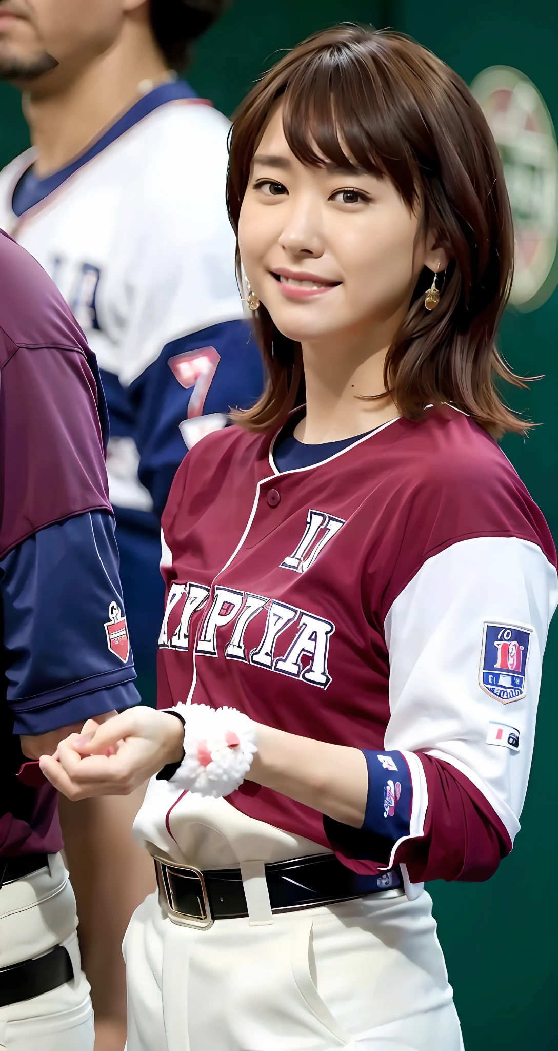 Laughing, Big, Japan Ham Fighters, Baseball Uniform, Big, (Gacky: 0.9), (Masterpiece), (Best Quality: 1.0), (Ultra High Definition: 1.0), Detail, SFW, Masterpiece, Delicate, Elegant, Best Quality, Detail, Detailed, Detailed, Colorful, Intricate Detail, (8K: 1.1), Solo: 1.9, Girl 1 person: