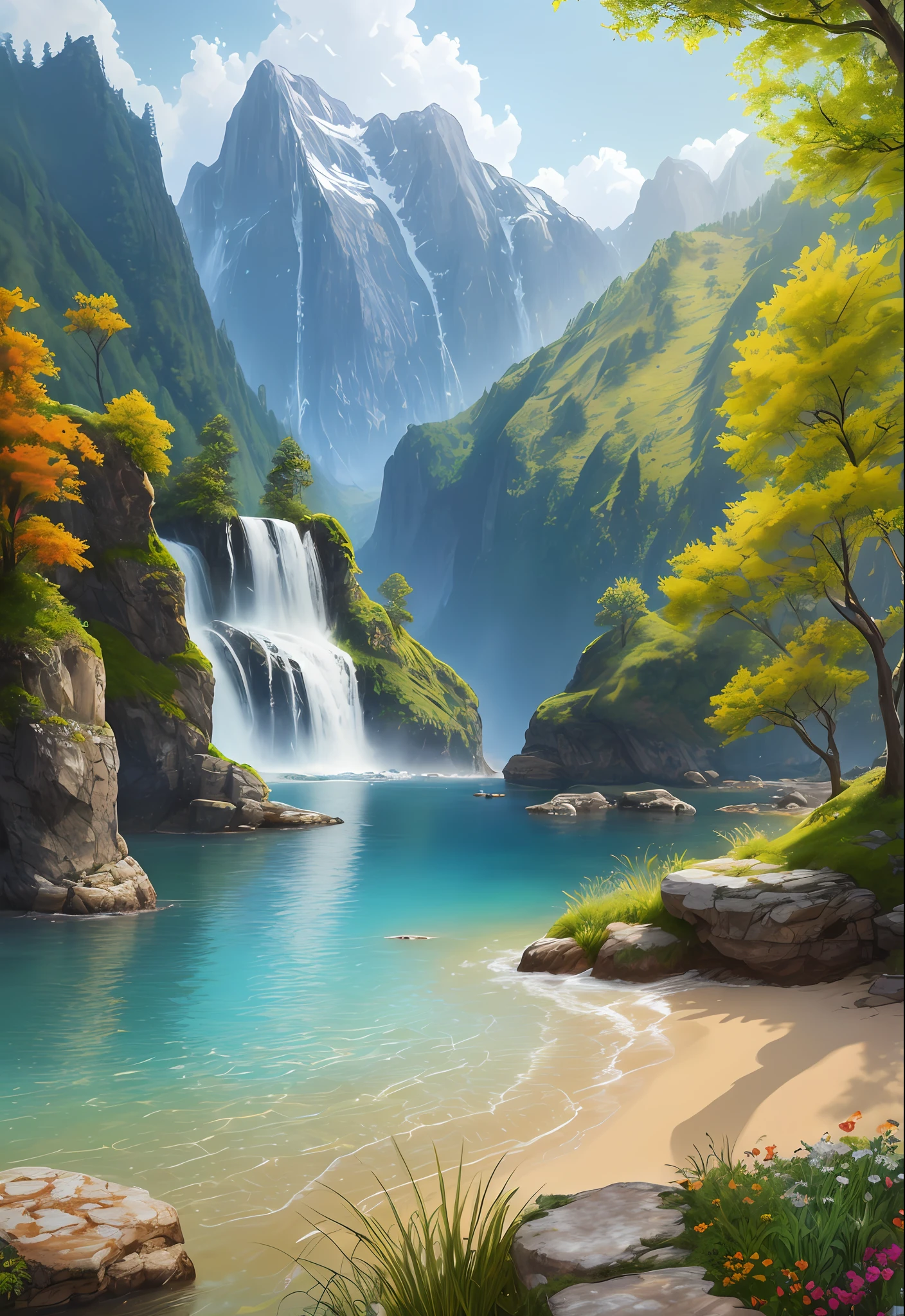 landscape,water,(extremely detailed CG unity 8k wallpaper), most beautiful artwork in the world,professional majestic oil painting,intricate, High Detail, Sharp focus, dramatic, photorealistic painting art
