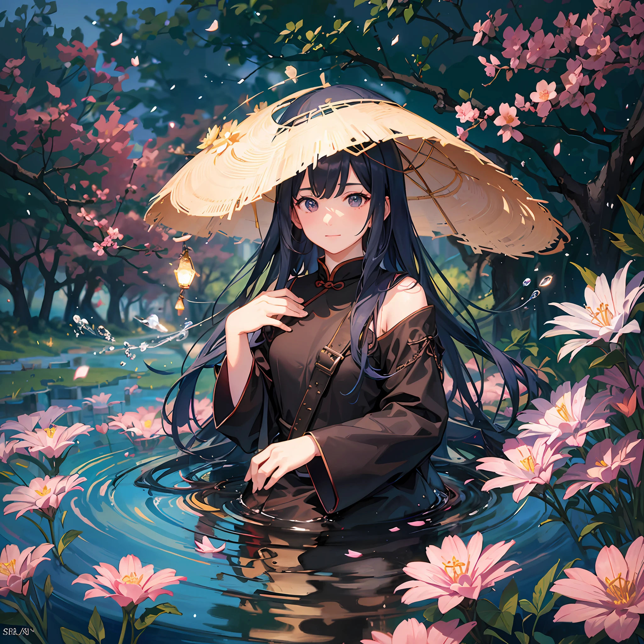 An 18 year old Chinese girl surrounded by
water in a sea of flowers.The overallpictureis
beautiful and dreamywith glass colorintricate
and extreme realismsurrealist and new
Impressionist realistic style,photography
foreground and distant movie style facial focus focal fantasy engine,fantastical sky garden with extreme details,ultra-high definition，8k--ar3:4--q2--s750--v5.1-styleraw --auto --s2
