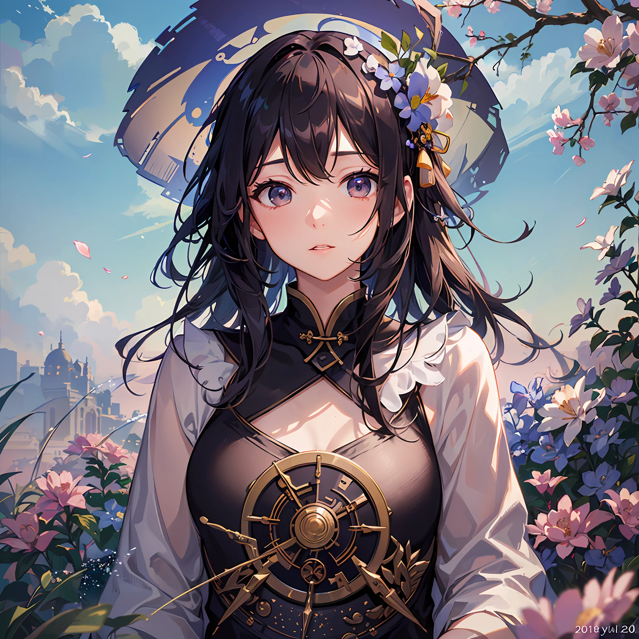 An 18 year old Chinese girl surrounded by
water in a sea of flowers.The overallpictureis
beautiful and dreamywith glass colorintricate
and extreme realismsurrealist and new
Impressionist realistic style,photography
foreground and distant movie style facial focus focal fantasy engine,fantastical sky garden with extreme details,ultra-high definition,8k--ar3:4--q2--s750--v5.1-styleraw --auto --s2