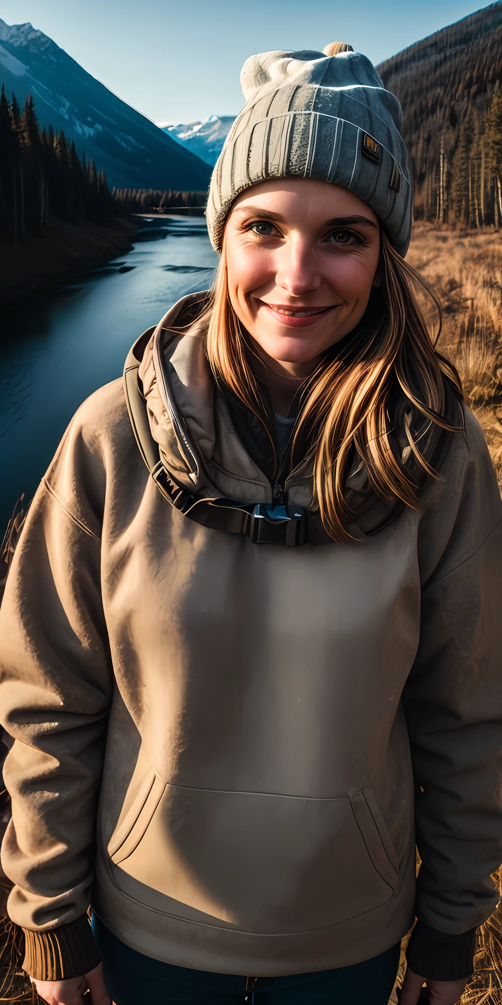 1 woman((upper body selfie, happy)), masterpiece, best quality, ultra-detailed, solo, outdoors, (night), mountains, nature, (stars, moon) cheerful, happy, backpack, sleeping bag, camping stove, water bottle, mountain boots, gloves, sweater, hat, flashlight, forest, rocks, river, wood, smoke, shadows, contrast, clear sky, analog style (look at viewer:1.2) (skin texture) (film grain:1.3), (warm hue, warm tone)
:1.2), close up, cinematic light, sidelighting, ultra high res, best shadow, RAW, upper body, old man, wearing pullover