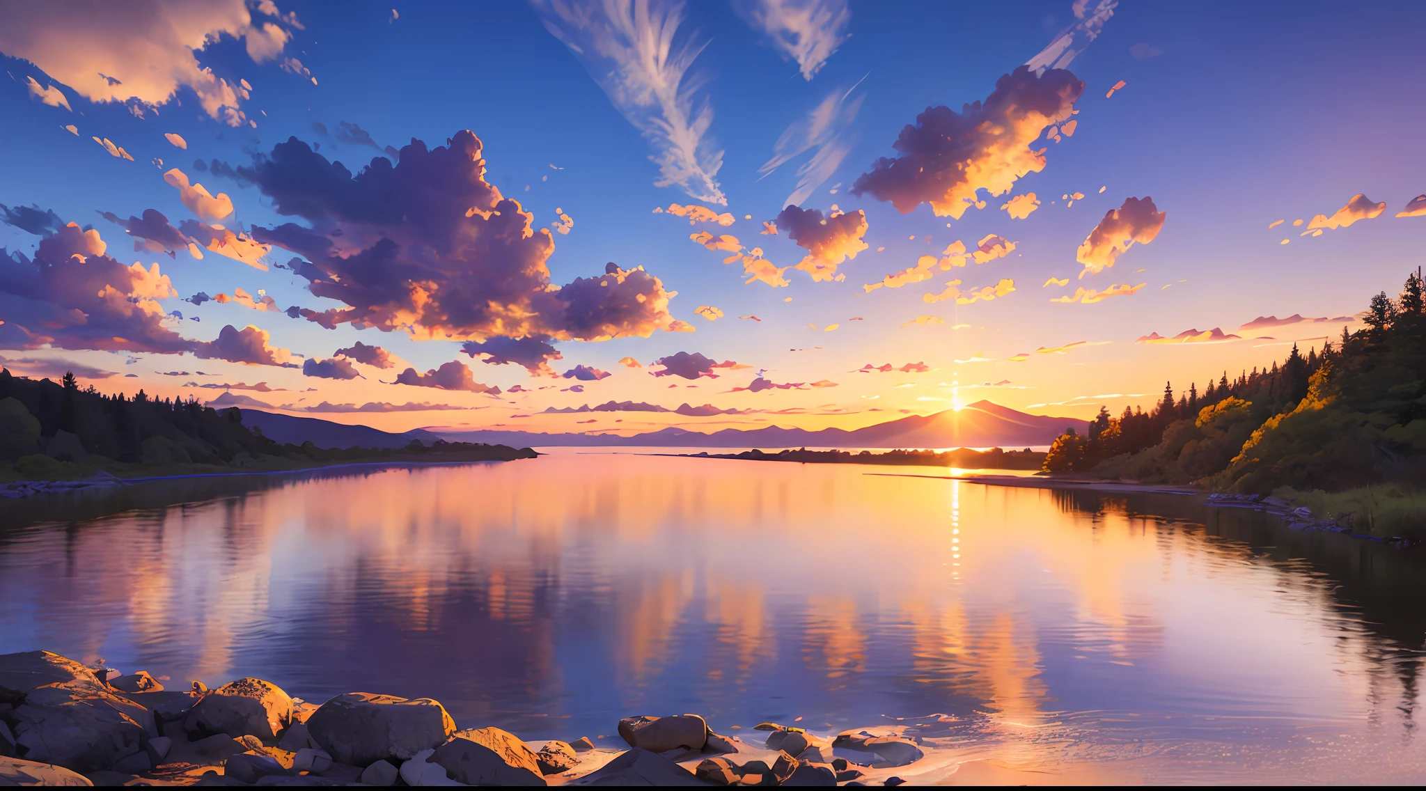 sunset, relaxing landscape, masterpiece, best quality, 1 girl, realistic, real life, ultra high resolution, photorealistic, raw photo, 4k, camera --auto --s2