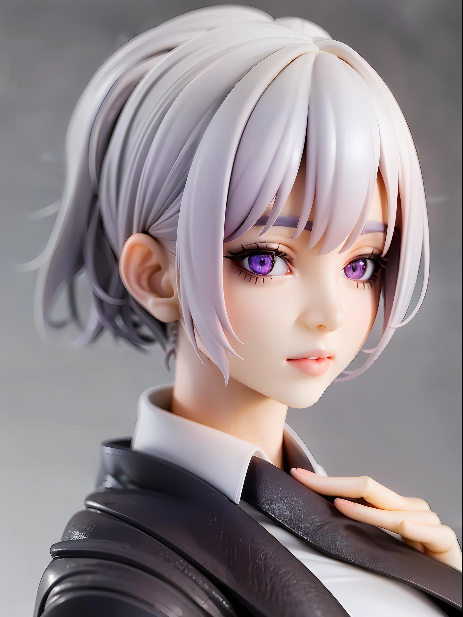 1girl,white hair, short hair, school uniform, beautiful eye, simple background, highres, ultra detailed, absurdres