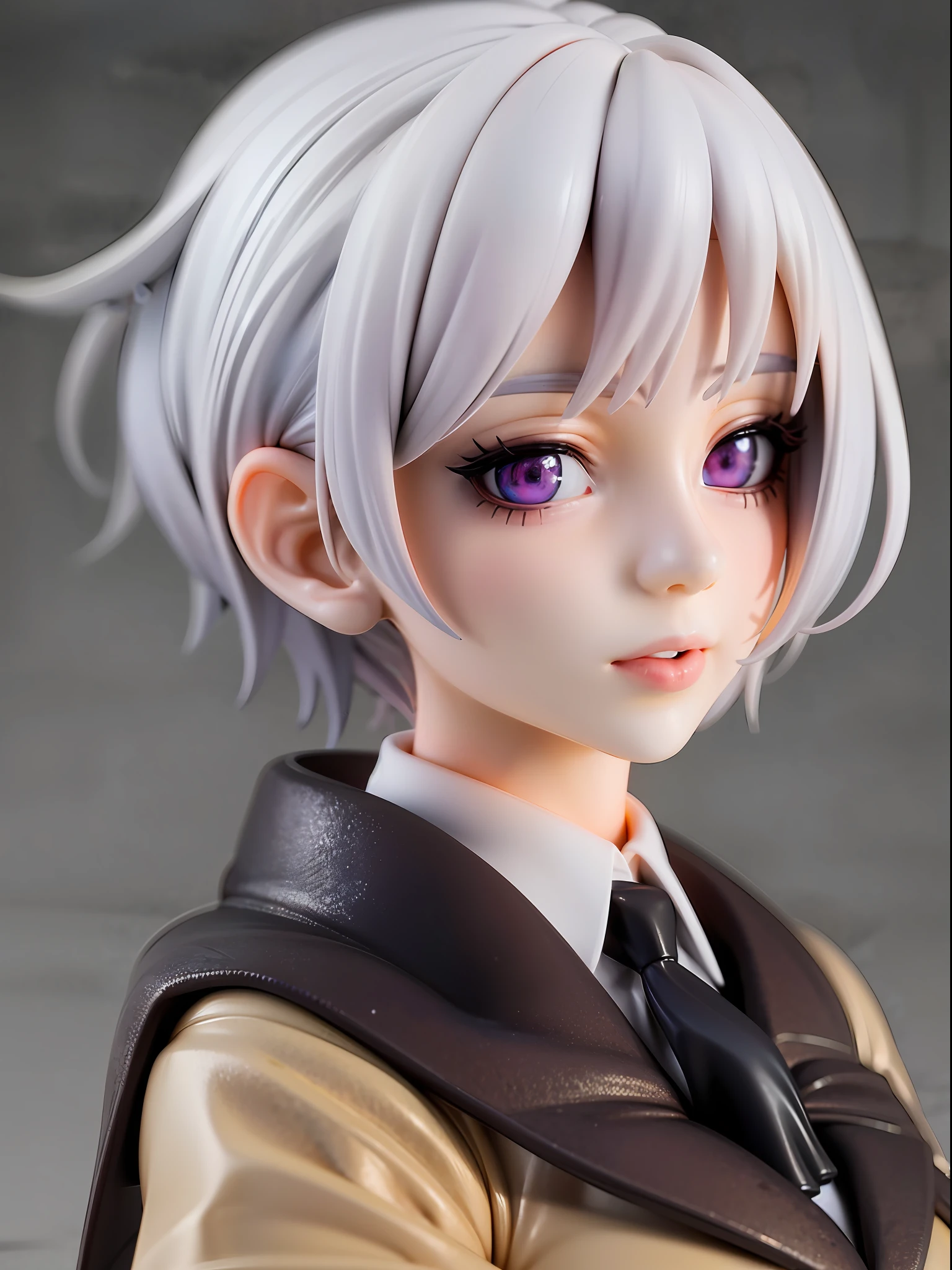 1girl,white hair, short hair, school uniform, beautiful eye, simple background, highres, ultra detailed, absurdres