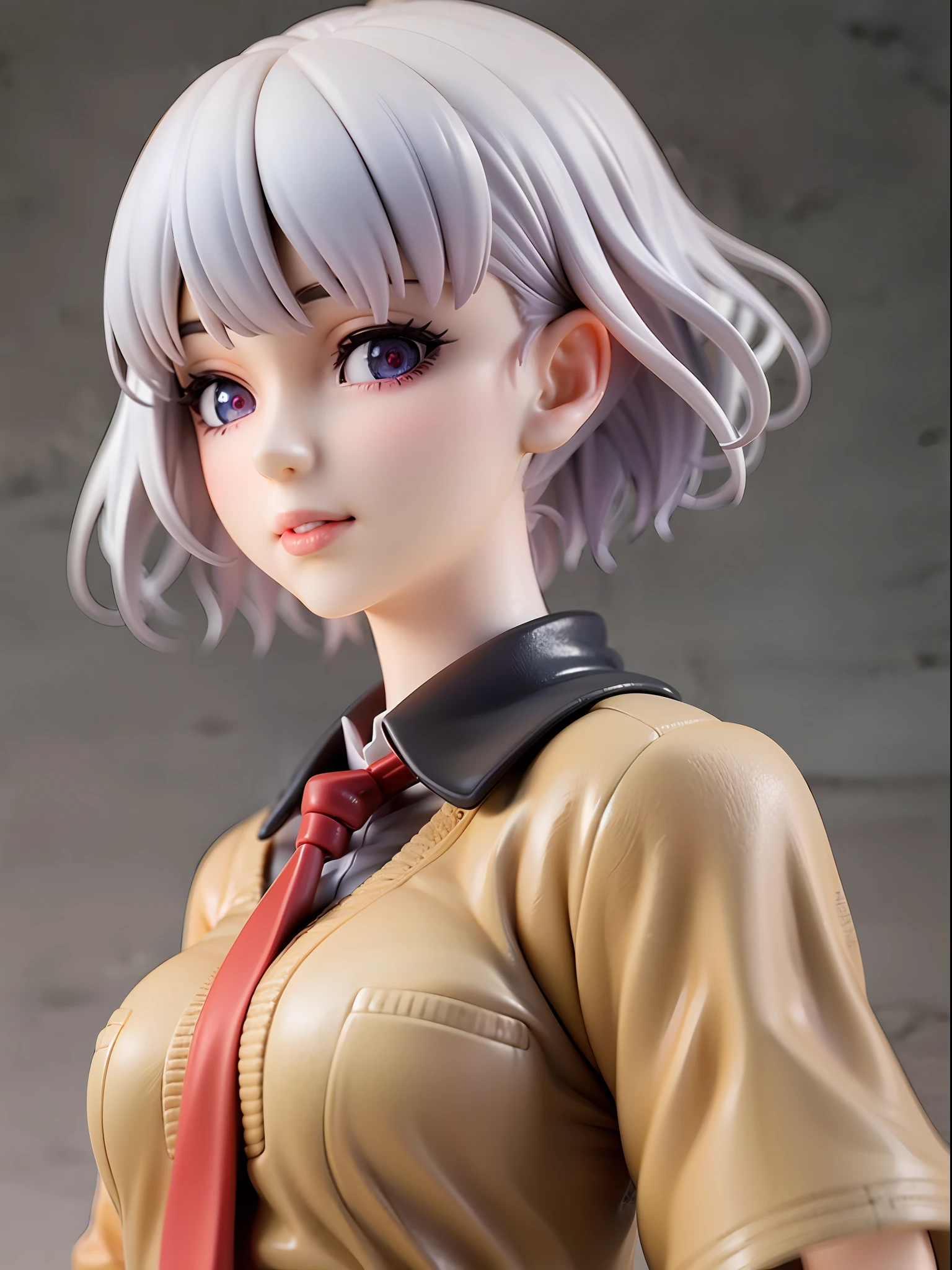 1girl,white hair, short hair, school uniform, beautiful eye, simple background,