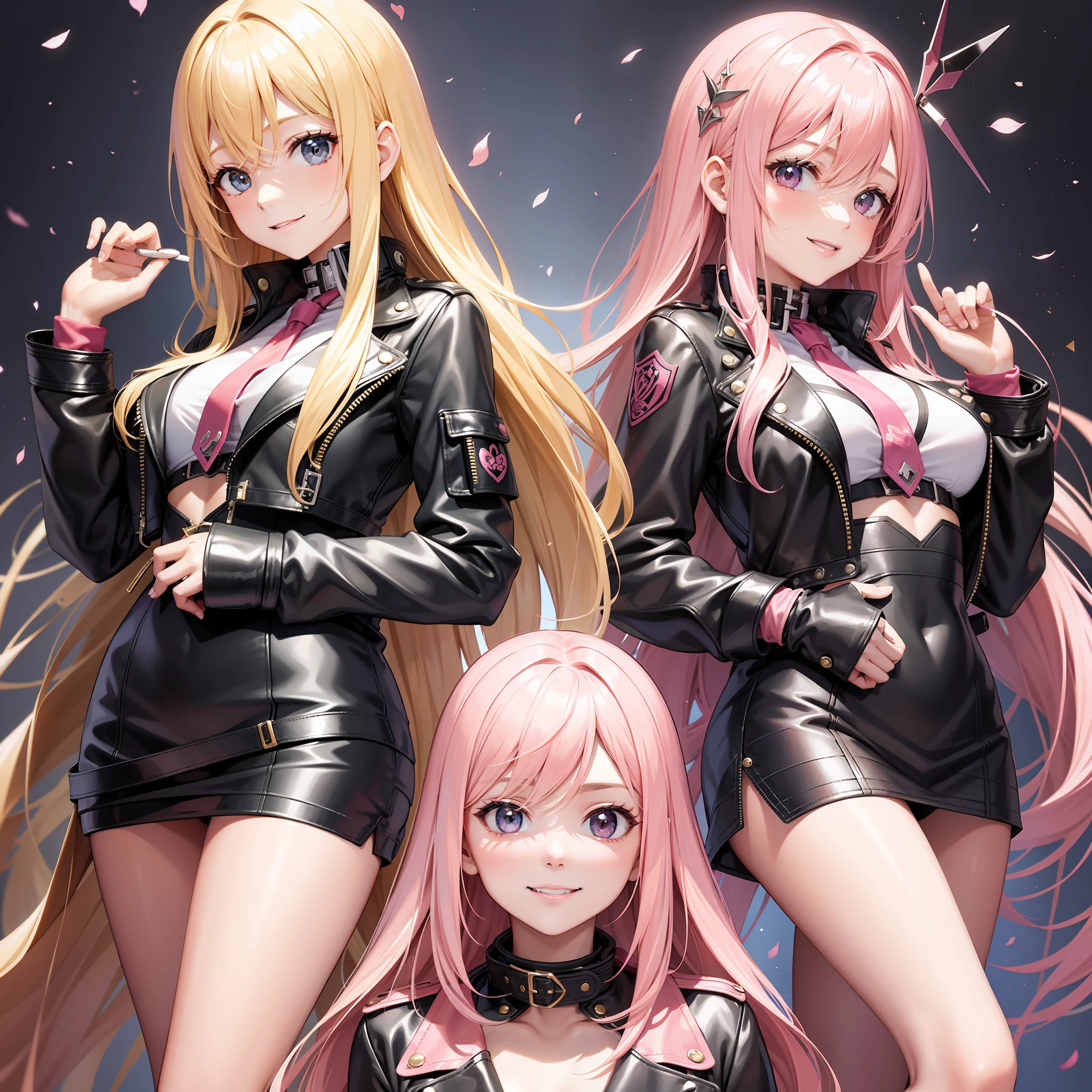 Harem Multiple Girls Leather Jacket School Smiling Long Hair Best Quality Masterpiece Blonde Pink Hair Future