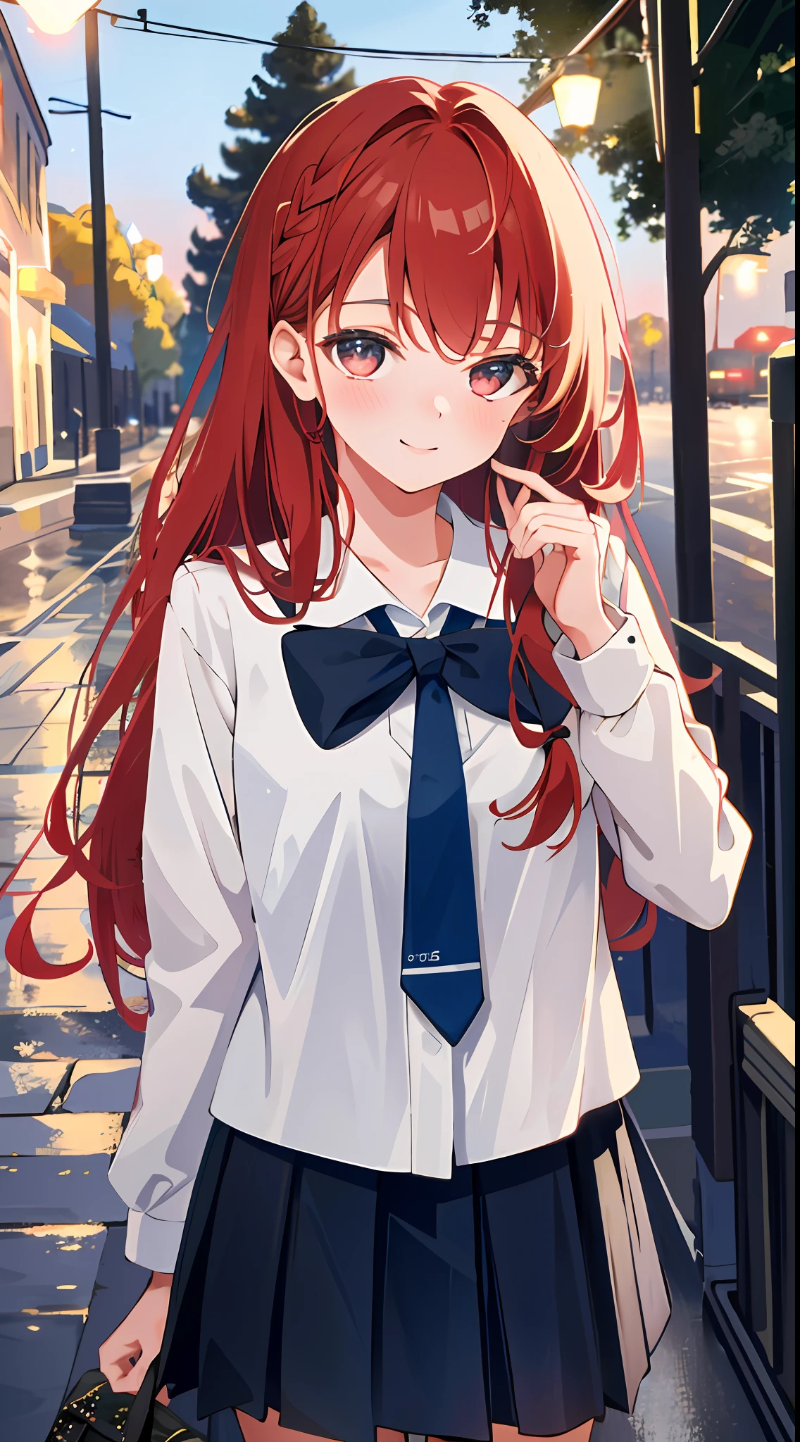 8K, Best Quality, Masterpiece: 1.2) , Super Detail, 1 Girl, Cute, Indie, Beautiful Details Sky, Detail Cafe, Evening, Dating, (Nose Red) , Sweet Smile, (Smile: 1.15) , (Shut Up) Small Tits, Small Beautiful Detail Eyes , Night, Wet, School Uniform, Long Hair, Flowing Hair,