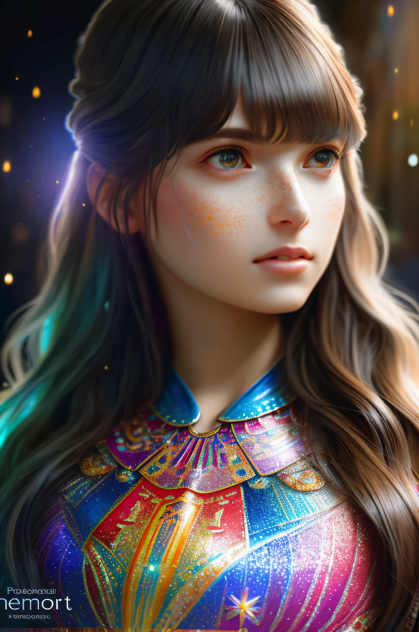 (((photorealistic painting))), (full body:1.6), (stunningly attractive)) woman at a renaissance festival, ((perfect feminine face)), (+long colorful wavy hair), (+glitter freckles), (glitter), wearing a flowing dress, intricate, 8k, highly detailed, volumetric lighting, digital painting, intense, sharp focus, ((art by artgerm and rutkowski and alphonse mucha)), (cloth simulation), (wind), cgsociety, good anatomy, great lighting, subsurface scattering, award winning, masterpiece, (perfect skin texture)),((realistic)), (style-sylvamagic:0.6)