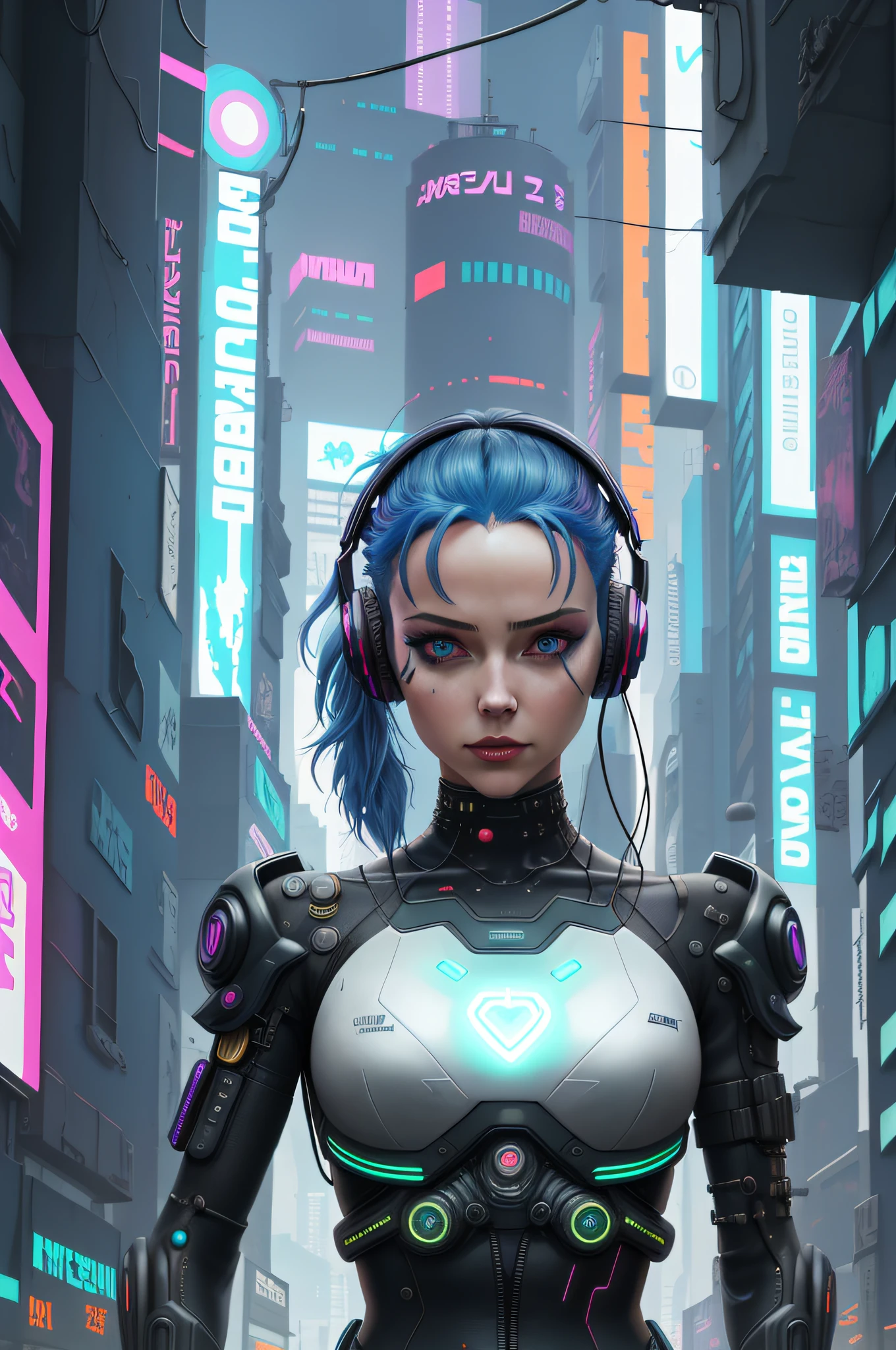 Cyberpunk neon city night| look at a camera| Short blue hair, electronic system on head humanoid |cyborg woman| with a visible detailed brain| with a visible detailed heart| muscles cable wires| biopunk| cybernetic| cyberpunk| white marble bust| canon m50| 100mm| sharp focus| smooth| hyperrealism| highly detailed| intricate details| carved by michelangelo|futuristic woman in futuristic city with headphones and headphones, dreamy cyberpunk girl, cyberpunk beautiful girl, retrofuturistic female android, beautiful cyberpunk woman model, advanced digital cyberpunk art, digital cyberpunk - anime art, cyberpunk futuristic neo, digital cyberpunk anime art, female cyberpunk anime girl, cyberpunk woman, cyberpunk 2 0 y. o model girl, futuristic cyberpunk, cyberpunk angry gorgeous goddess