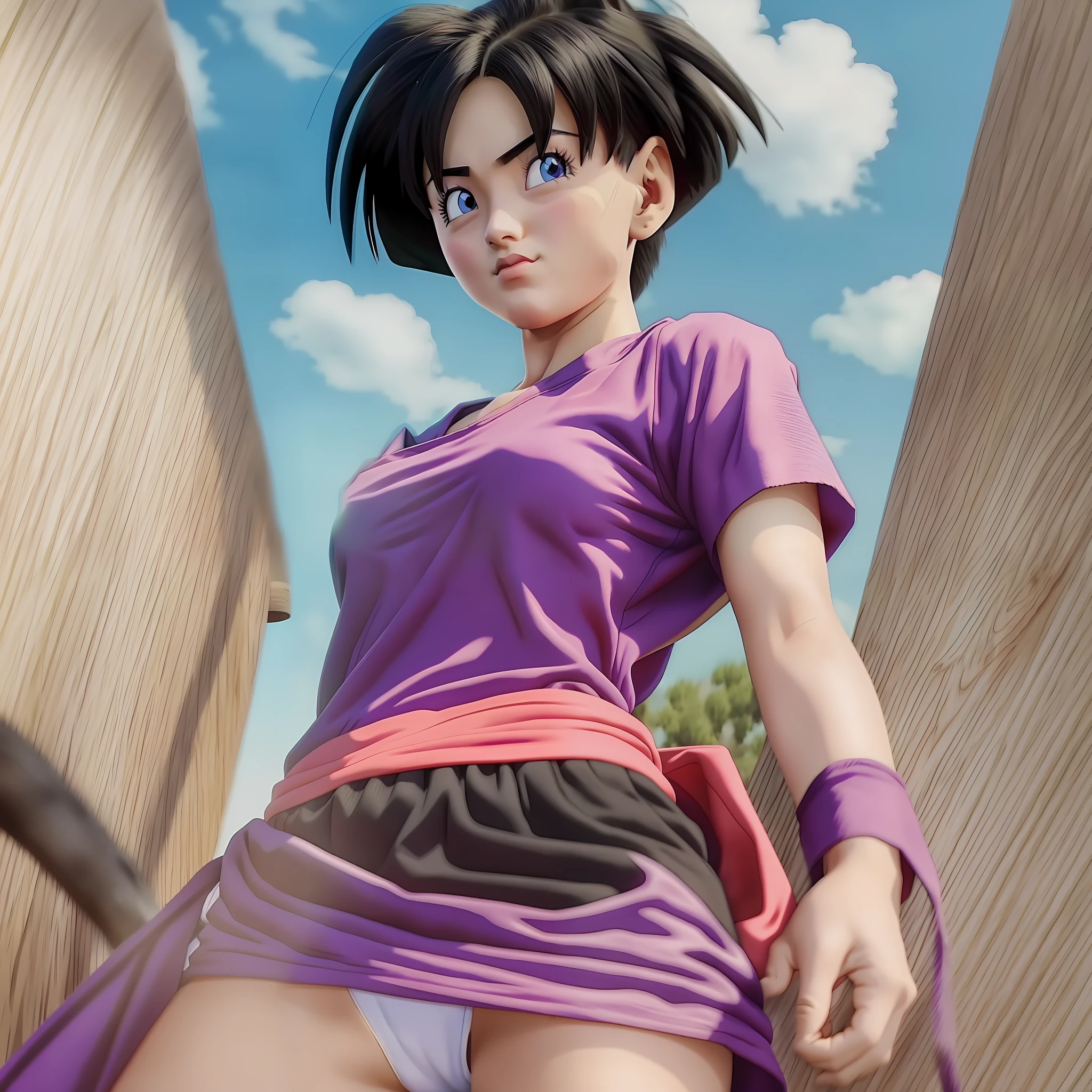 Videl beautiful 1girl anime, with super realistic and well detailed fighting outfit