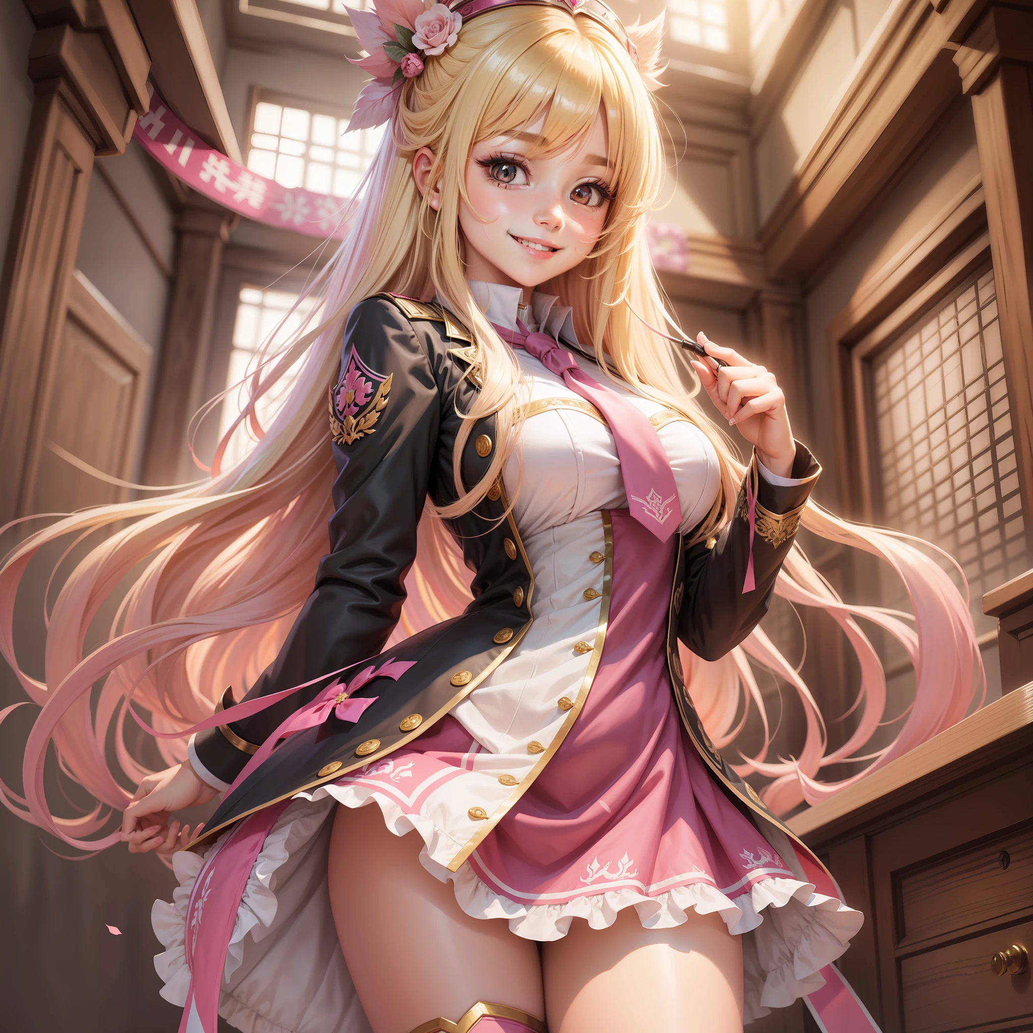 Harem Girl Uniform School Smiling Long Hair Best Quality Masterpiece Blonde Pink Hair
