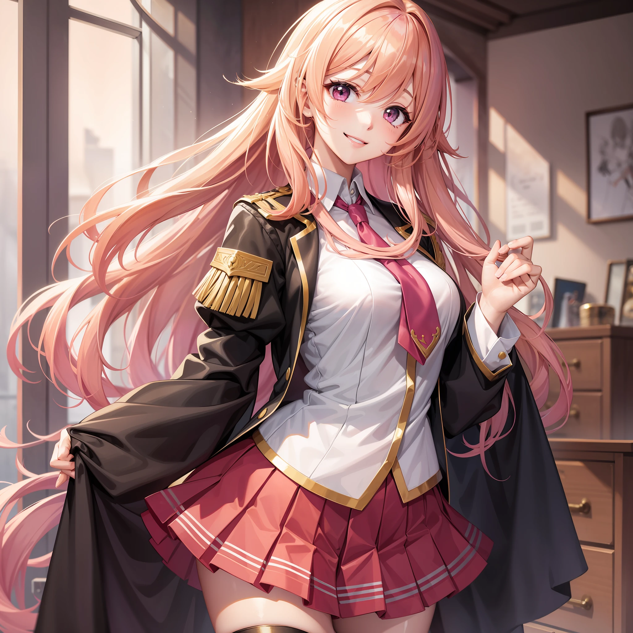 Harem Girl Uniform School Smiling Long Hair Best Quality Masterpiece Blonde Pink Hair