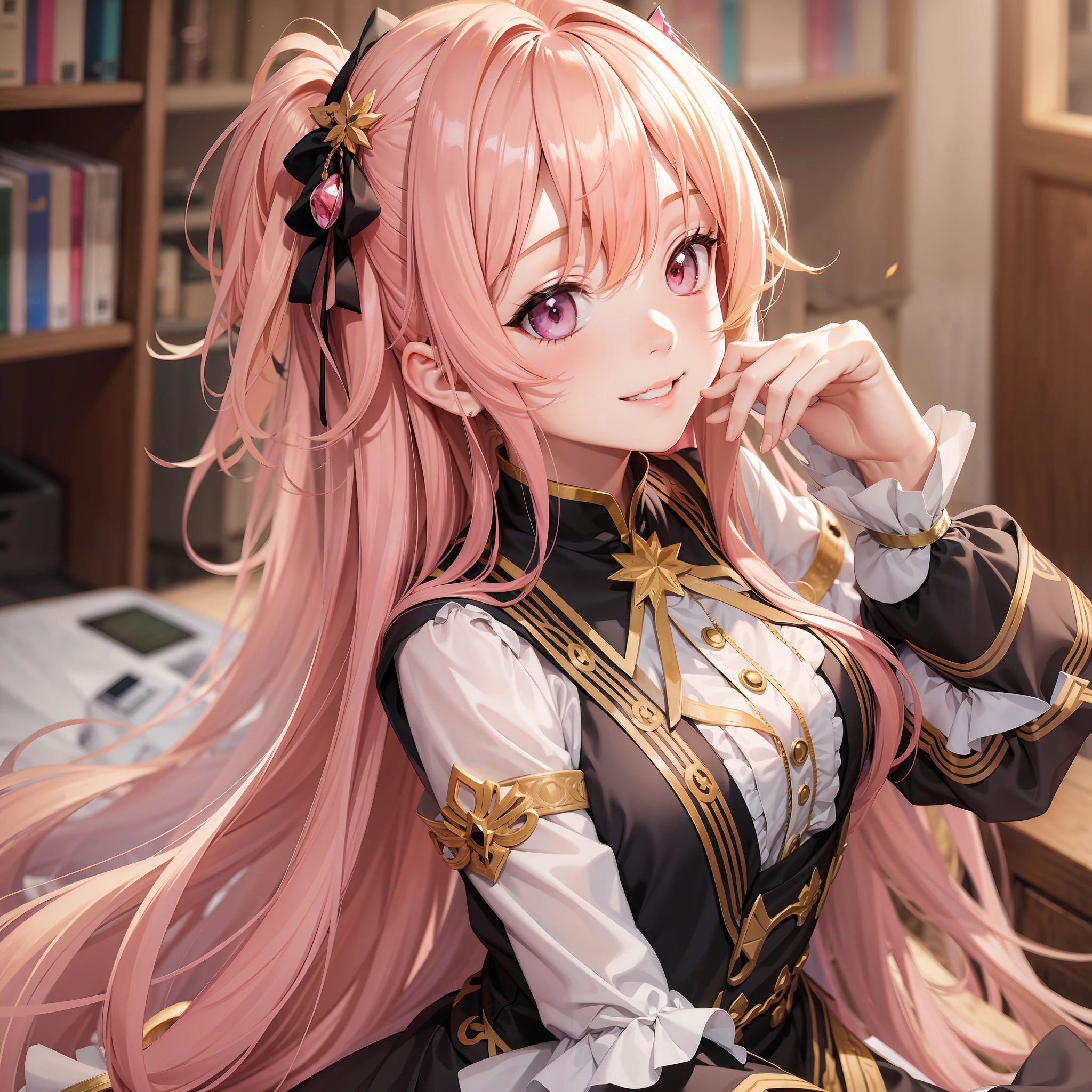 Harem Girl Uniform School Smiling Long Hair Best Quality Masterpiece Blonde Pink Hair