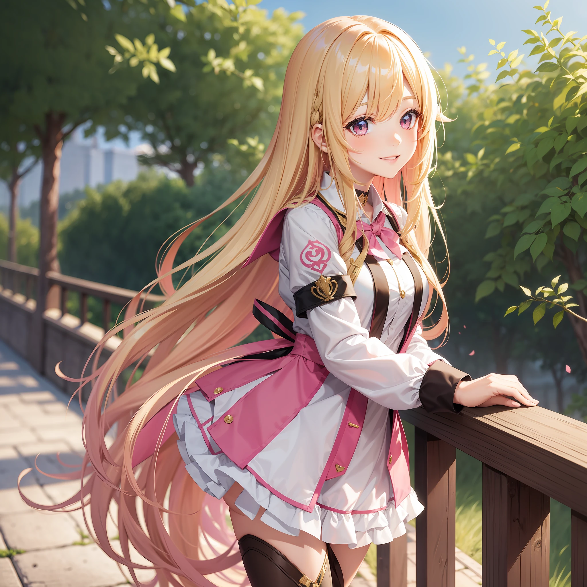 Harem Girl Uniform School Smiling Long Hair Best Quality Masterpiece Blonde Pink Hair