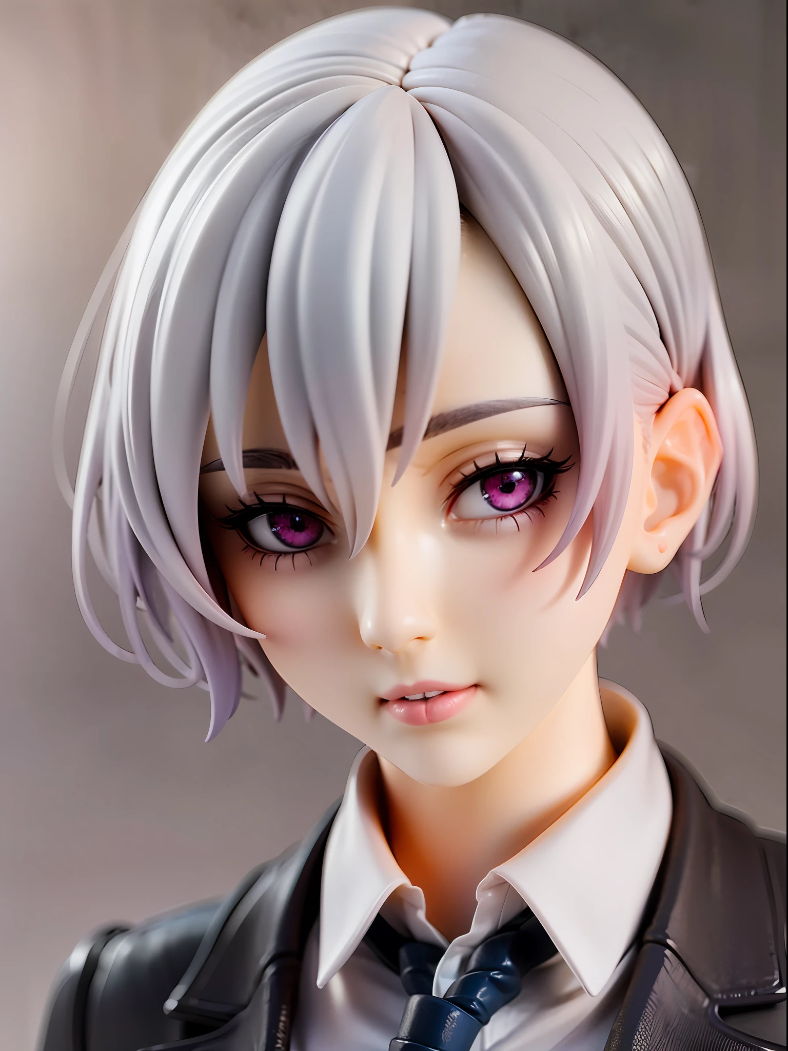 1girl,white hair, short hair, school uniform, beautiful eye, simple background, highres, ultra detailed, absurdres
