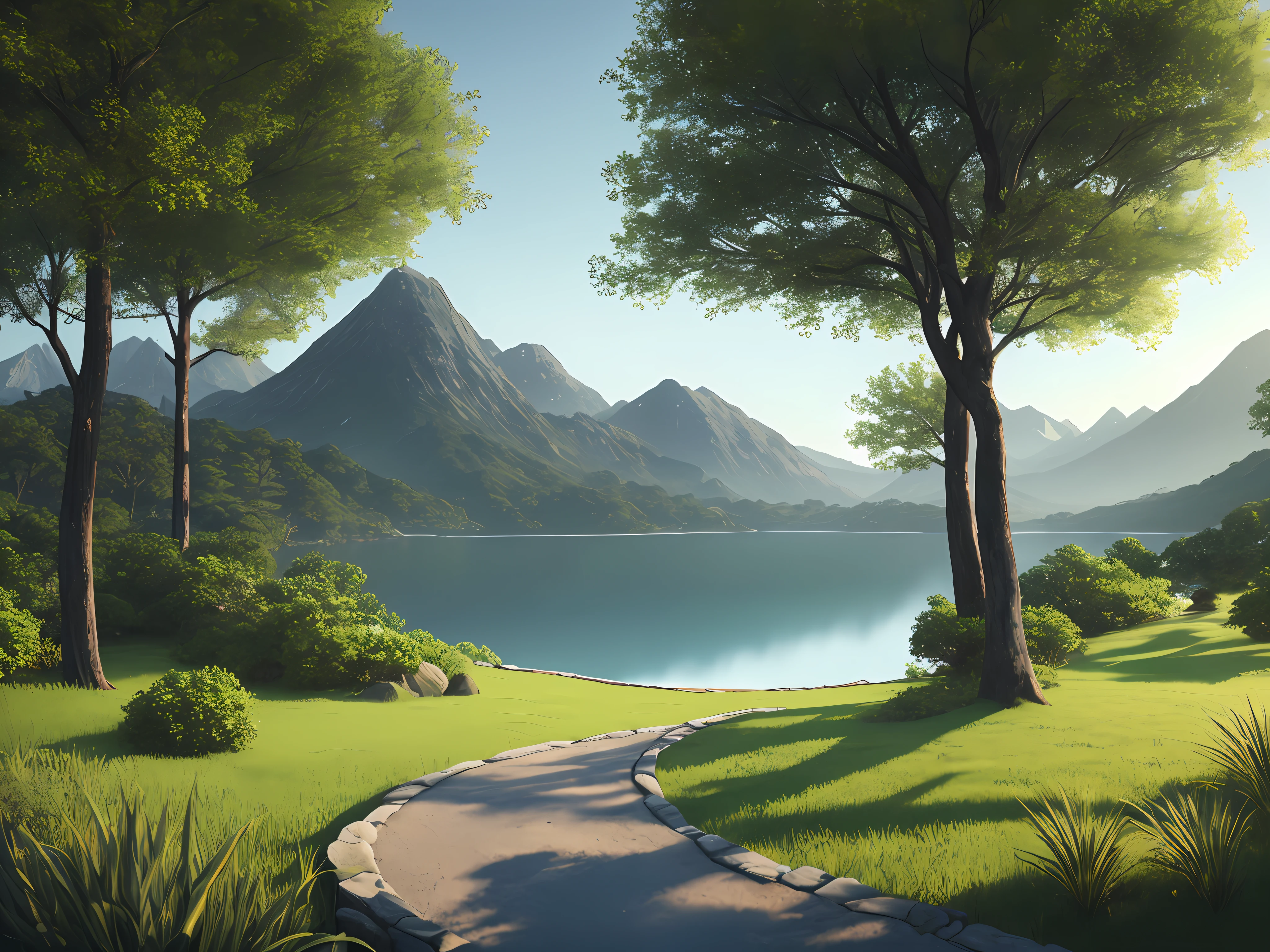 A peaceful place, very pleasant, aesthetic, calm, scenic. photorealistic, 8k uhd, studio quality, ultra realistic, max detail, massive scale, post-processing, realistic, photorealism, photoshop, photography, detailed, cinematic lighting, landscape, panoramic, landscape, raytracing, cinema4d