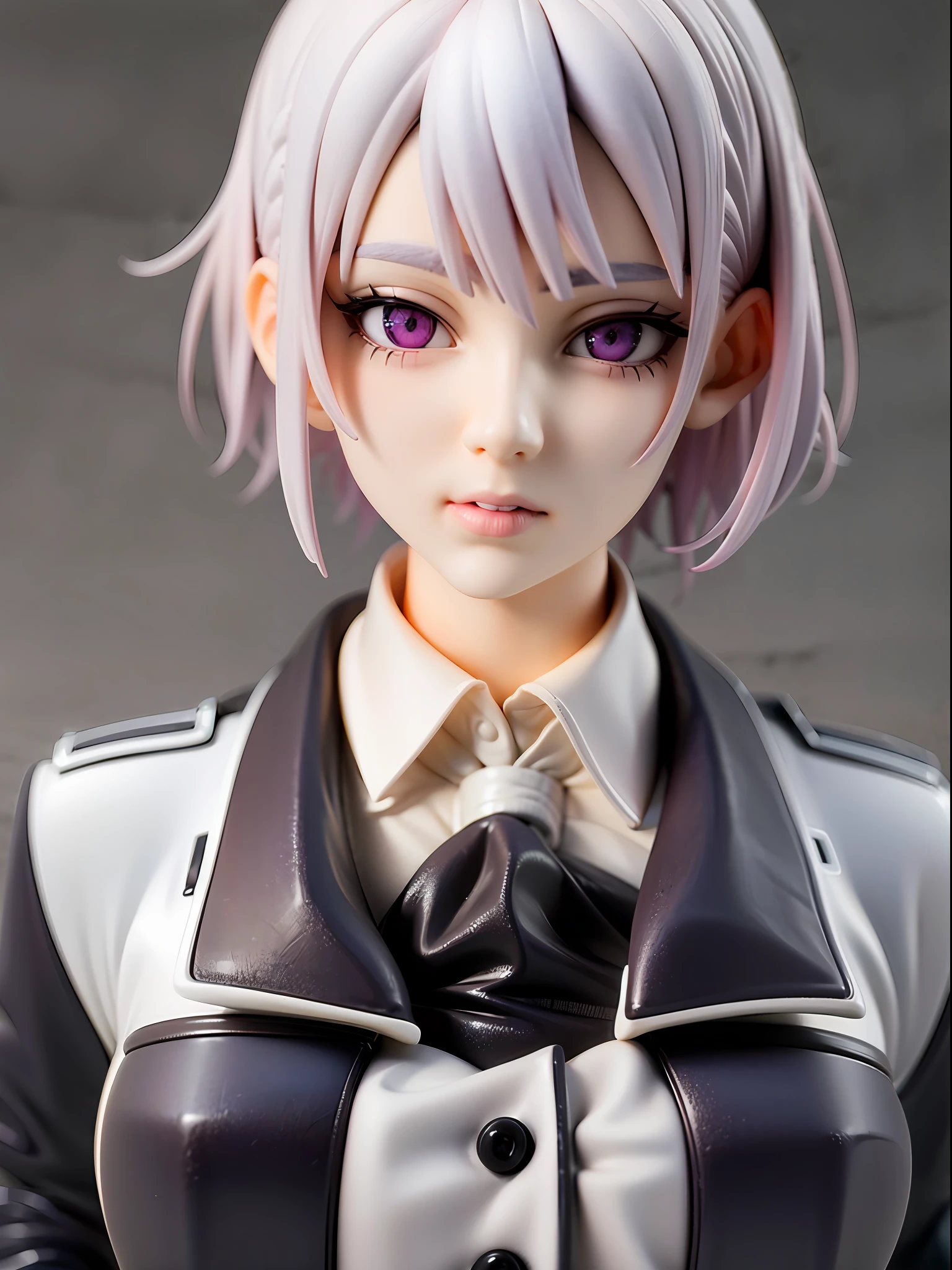 1girl,white hair, short hair, school uniform, beautiful eye, simple background, highres, ultra detailed, absurdres