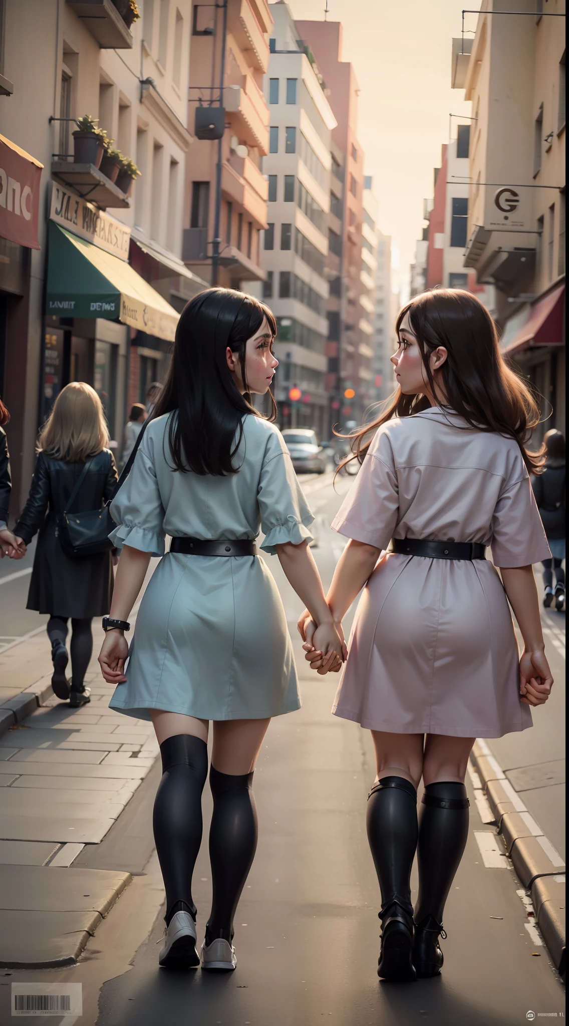 Girls holding hands walking down the street