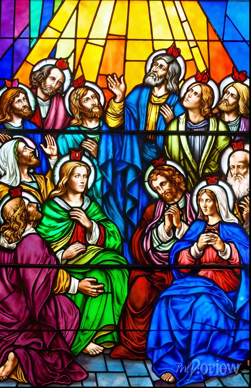 a stained glass window with a group of people sitting in front of it, stained glass art, stained glass windows, stain glass, stained glass window, stained glass, on a stained glass window, stained glass!!, catholic religious art, intricate stained glass, beautiful stained glass window, stained glass window!!!!!, stained glass style, masterpiece stained glass, mystical cathedral windows