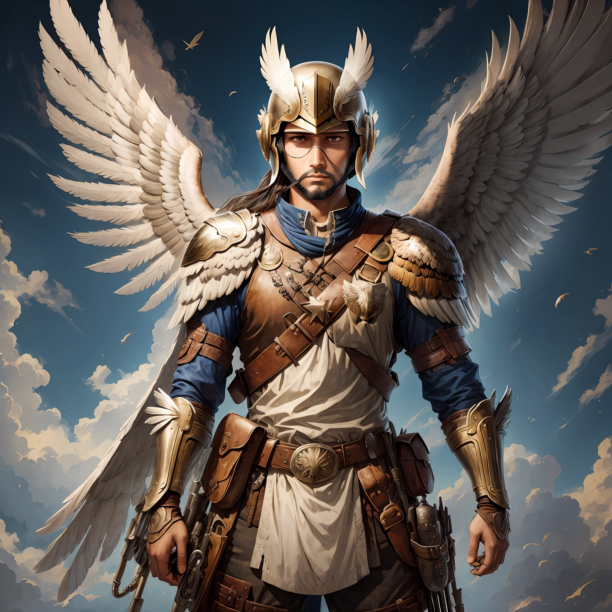 Man with eagle helmet and metal wings --auto --s2