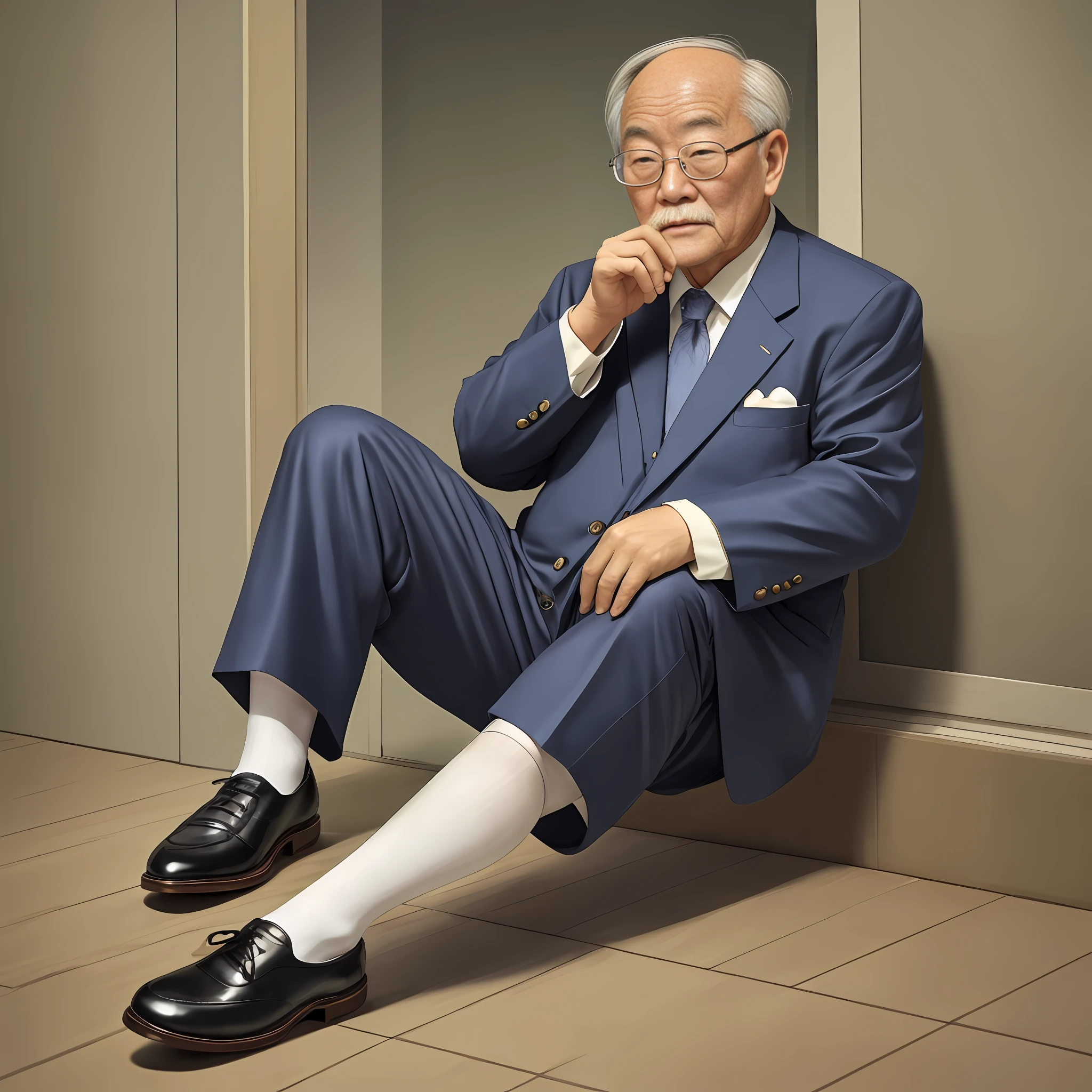 Suit Leaky ankle White stockings Chinese old man slightly fat Elegant Atmospheric Kind old man Old man Old man Wearing glasses Wearing leather shoes Old gentleman Doctor