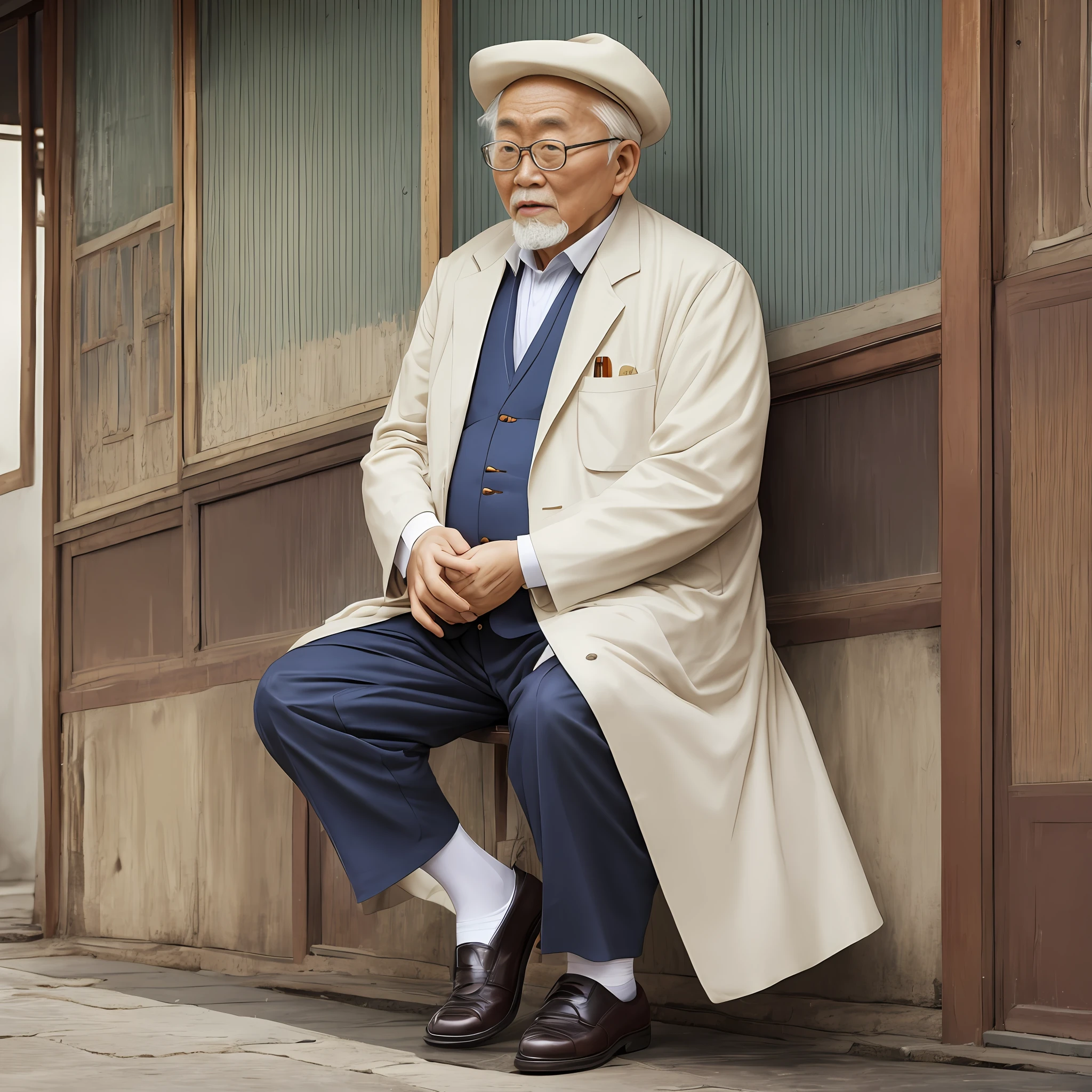 Suit Leaky ankle White stockings Chinese old man slightly fat Elegant Atmospheric Kind old man Old man Old man Wearing glasses Wearing leather shoes Old gentleman Doctor