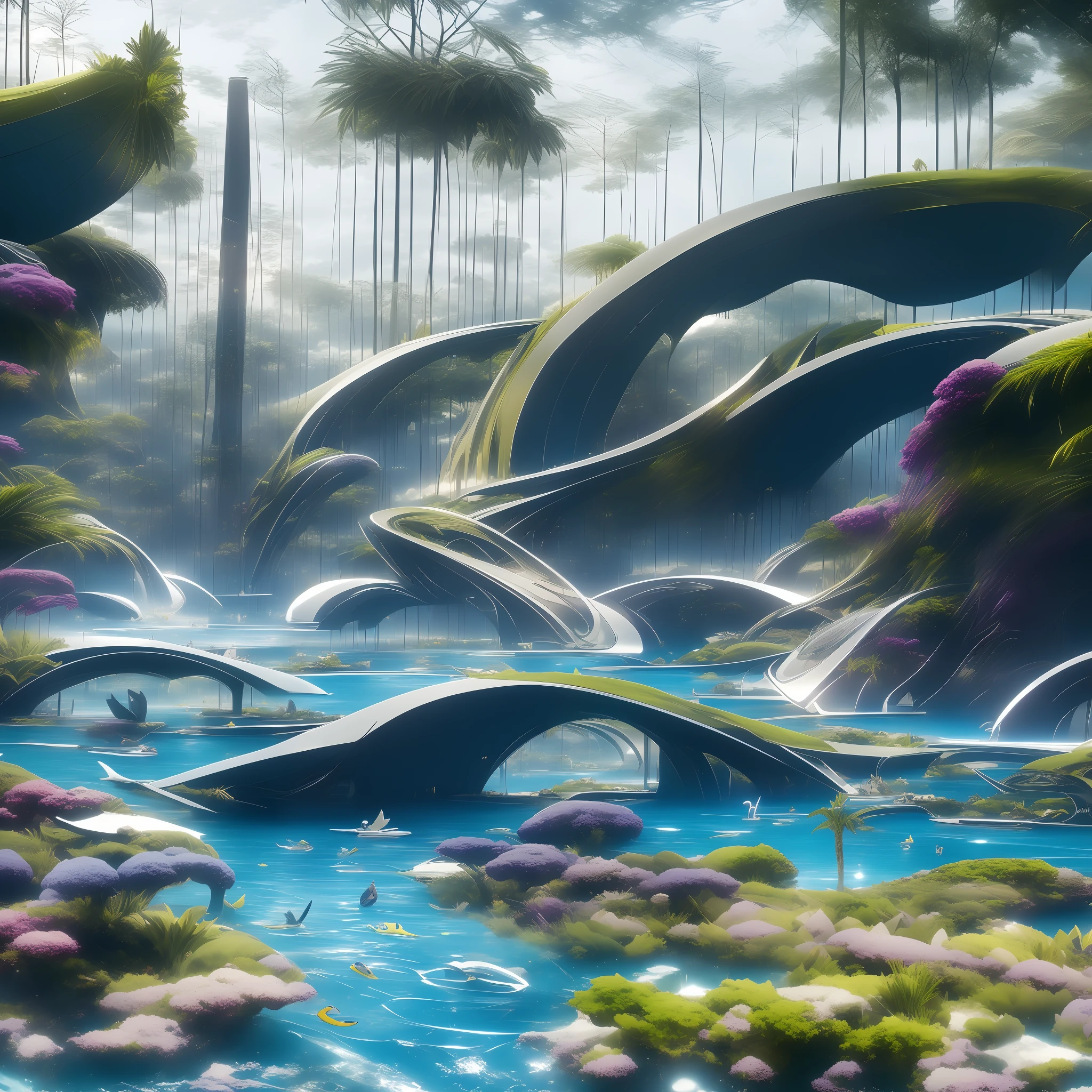 modern futuristic design large underwater city, futuristic underwater cityscape, a artificial waterfall and a pond with colorful flowers in the middle, nature meets underwater architecture, built inside ocean, realistic beehive architecture, organic underwater architecture, very close to real nature, breathtaking render,city with underwater forest , advanced civilization technology,stunning architecture, luxury architecture, realistic fantasy render, by Zha Shibiao, epic and stunning, architectural visualization, epic architecture, concept art. 8 k