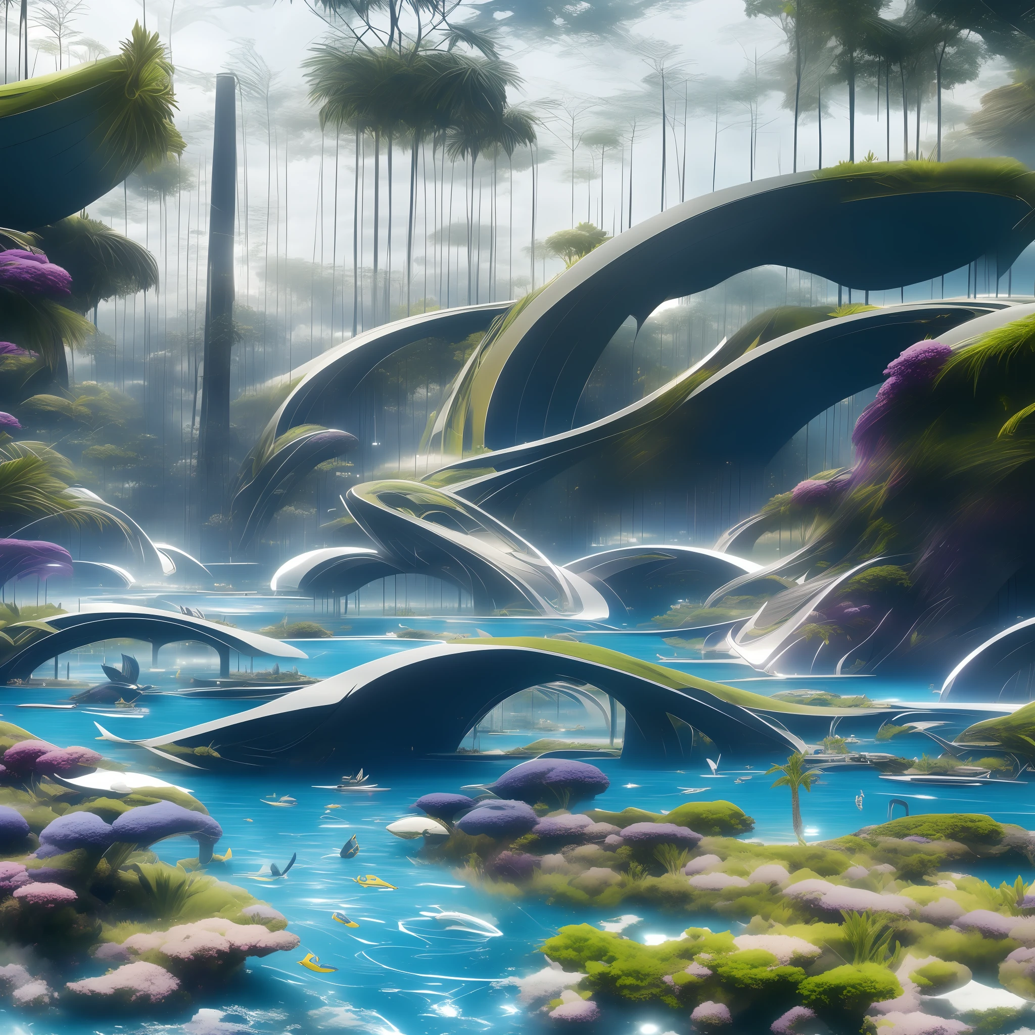 modern futuristic design large underwater city, futuristic underwater cityscape, a artificial waterfall and a pond with colorful flowers in the middle, nature meets underwater architecture, built inside ocean, realistic beehive architecture, organic underwater architecture, very close to real nature, breathtaking render,city with underwater forest , advanced civilization technology,stunning architecture, luxury architecture, realistic fantasy render, by Zha Shibiao, epic and stunning, architectural visualization, epic architecture, concept art. 8 k